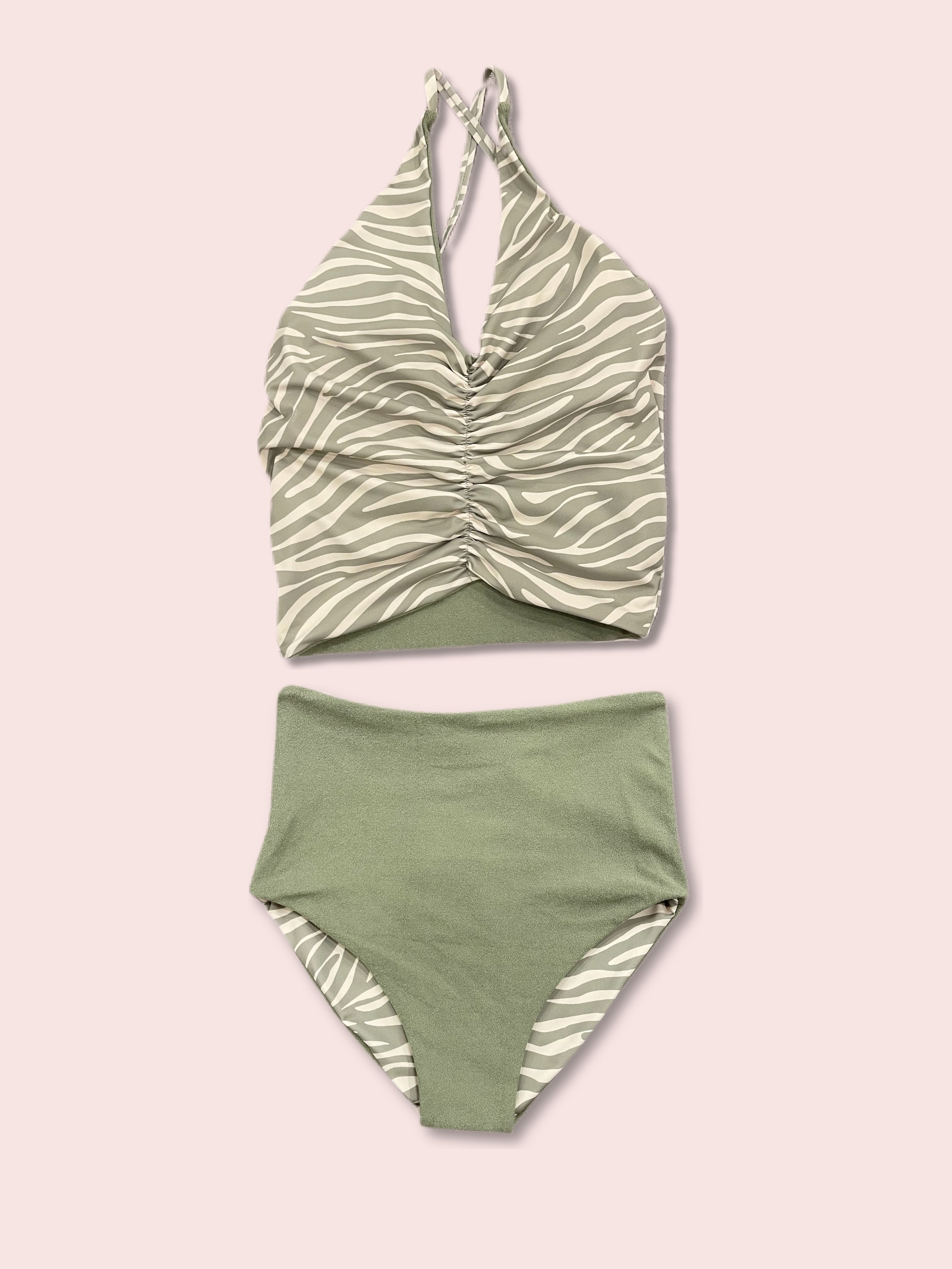 Harper Reversible Zebra Green Terry Tankini Swimsuit for Women - $44 | Perfect for Beach, Pool & Summer Vacations