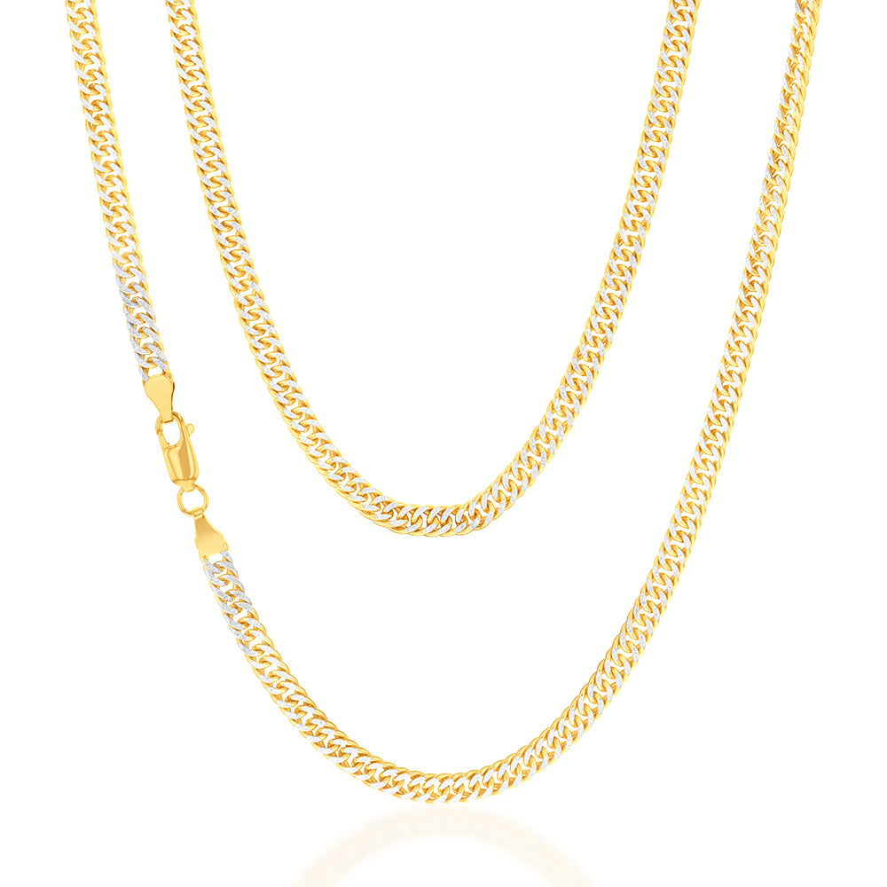 9ct Silver Filled Yellow & White Gold Double Curb Chain 50cm - Elegant Unisex Necklace for Everyday Wear, Gifts & Special Occasions