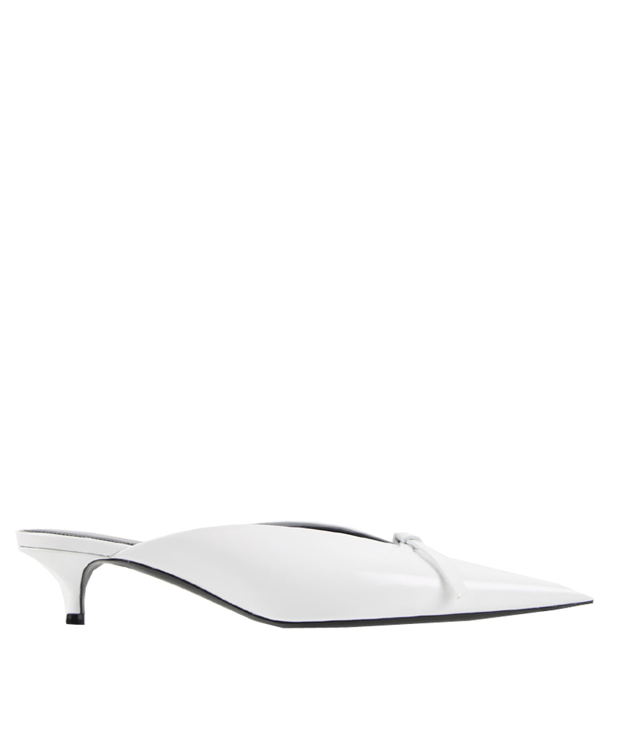 Knife Kitten Leather Mule Shoes - White Women's Slip-On Loafers for Casual Wear & Office Outfits