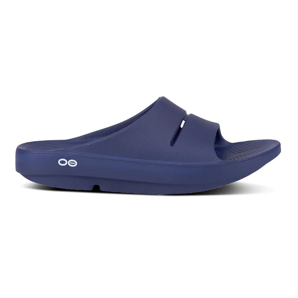 OOFOS OOahh Slide Sandals for Men & Women - Navy Blue Recovery Footwear for Post-Workout, Running, Walking - Comfortable Arch Support Flip Flops for Relaxation at Home, Beach, Pool & Travel
