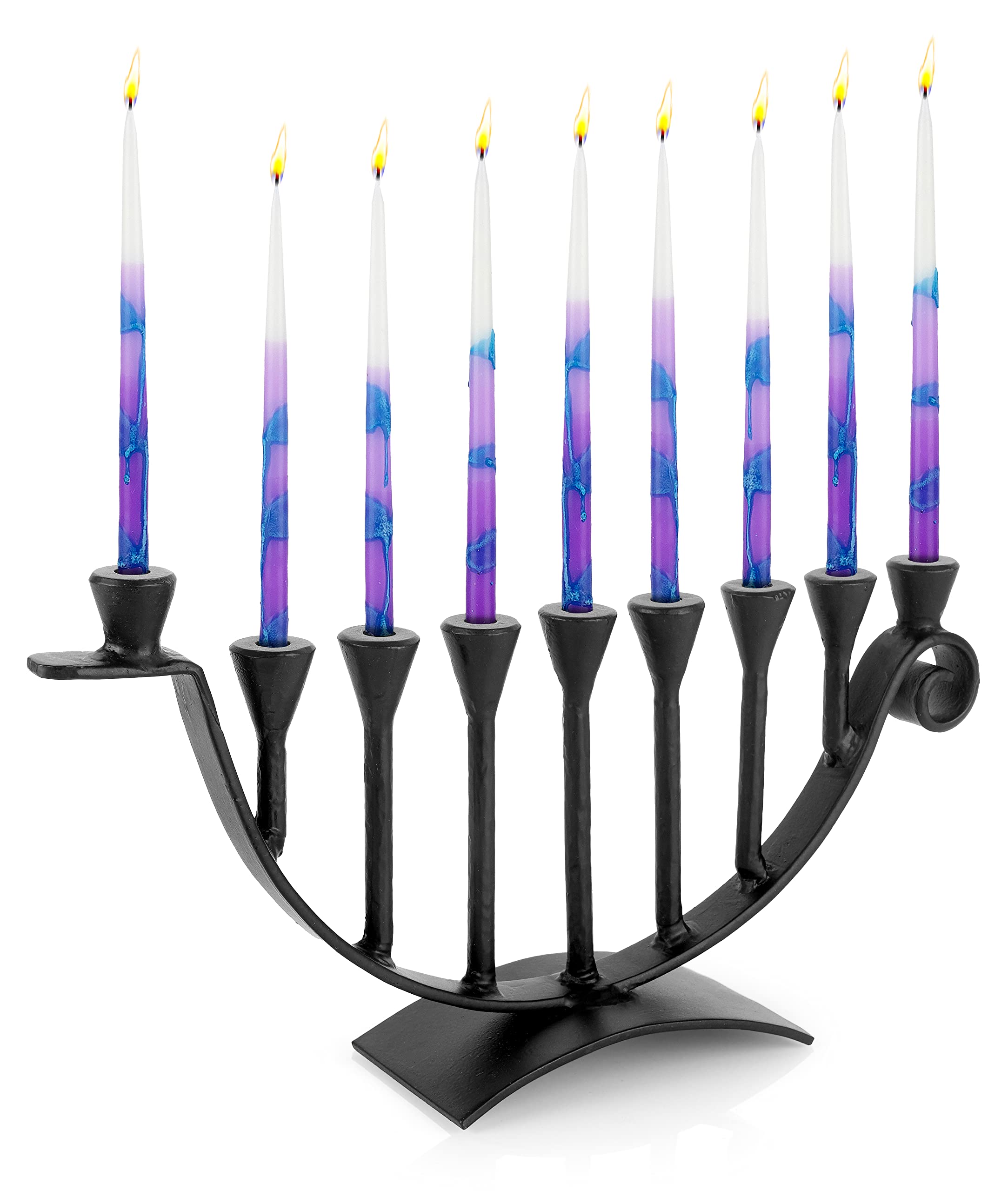Handcrafted Iron Hanukkah Menorah 9-Branch Hanukiah - Decorative Chanukah Candle Holder for Jewish Holiday, 12.5