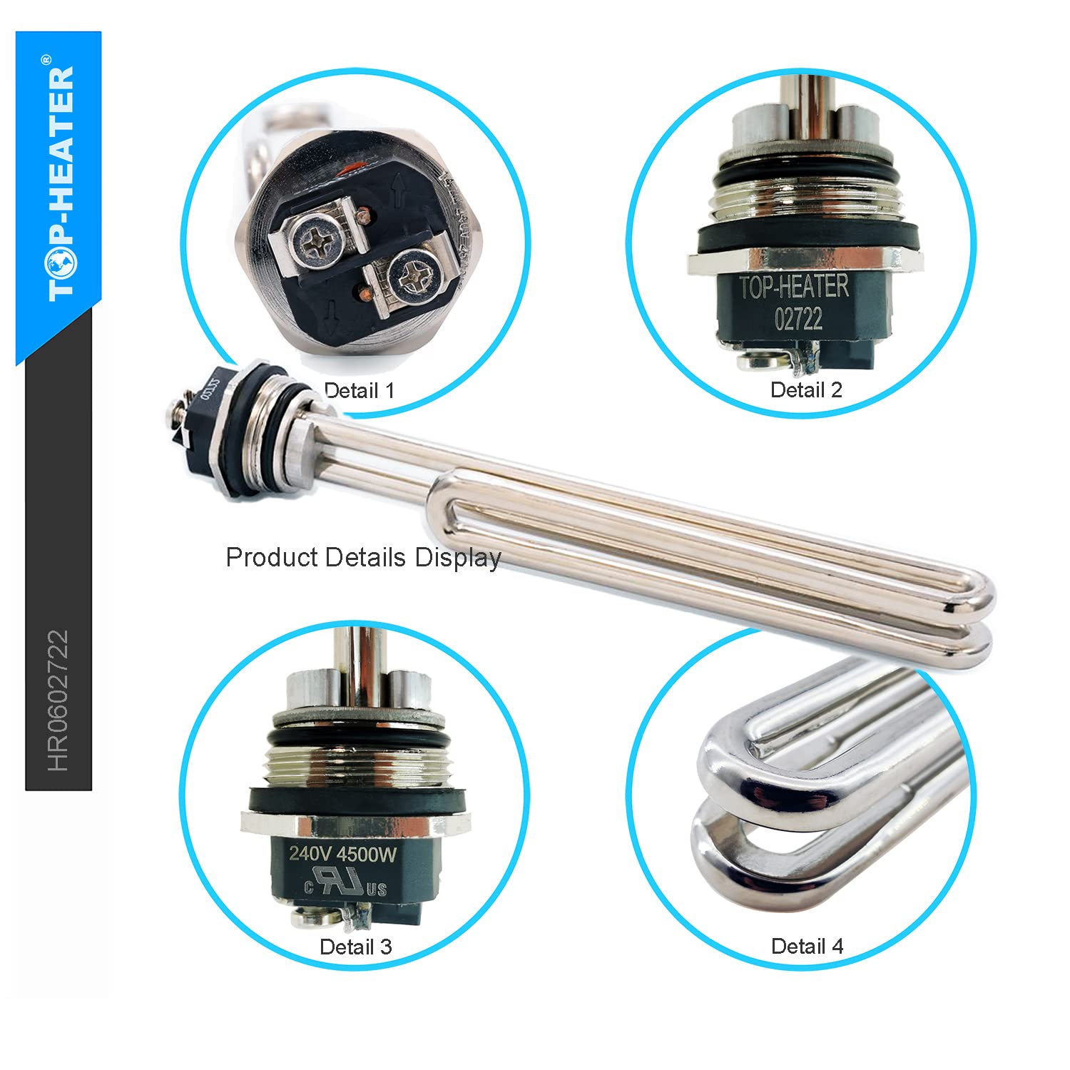 4500W 240V Water Heater Element - TOP-HEATER Screw-in Foldback Heating Element, Low Watt Density Electric Water Heater Replacement Part (Copper/Nickel, 2 Pack) - Ideal for Home, RV & Commercial Water Heating Systems