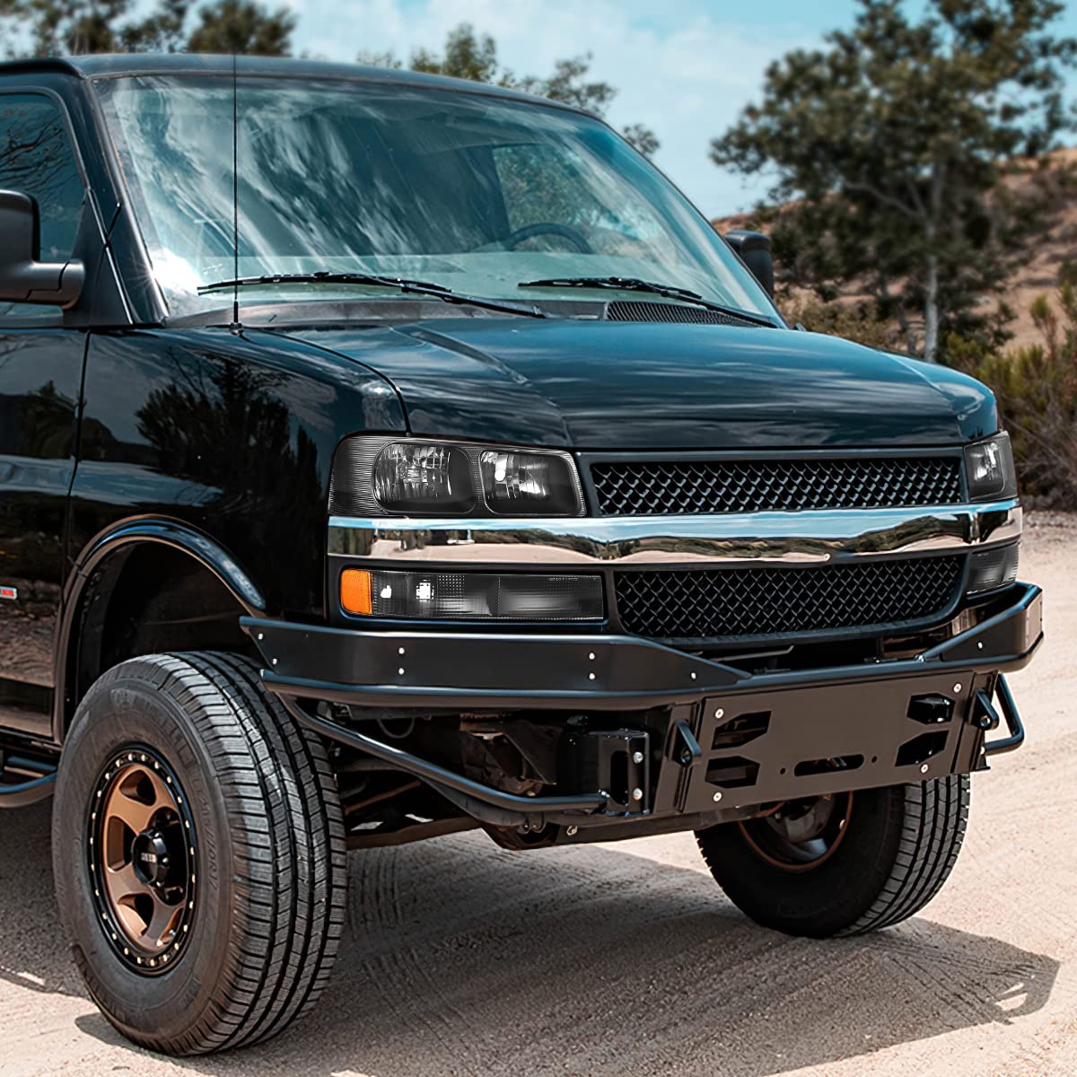 DNA MOTORING Headlights for 03-23 Chevy Express Savana - Black/Amber - Perfect for Night Driving & Off-Road Use