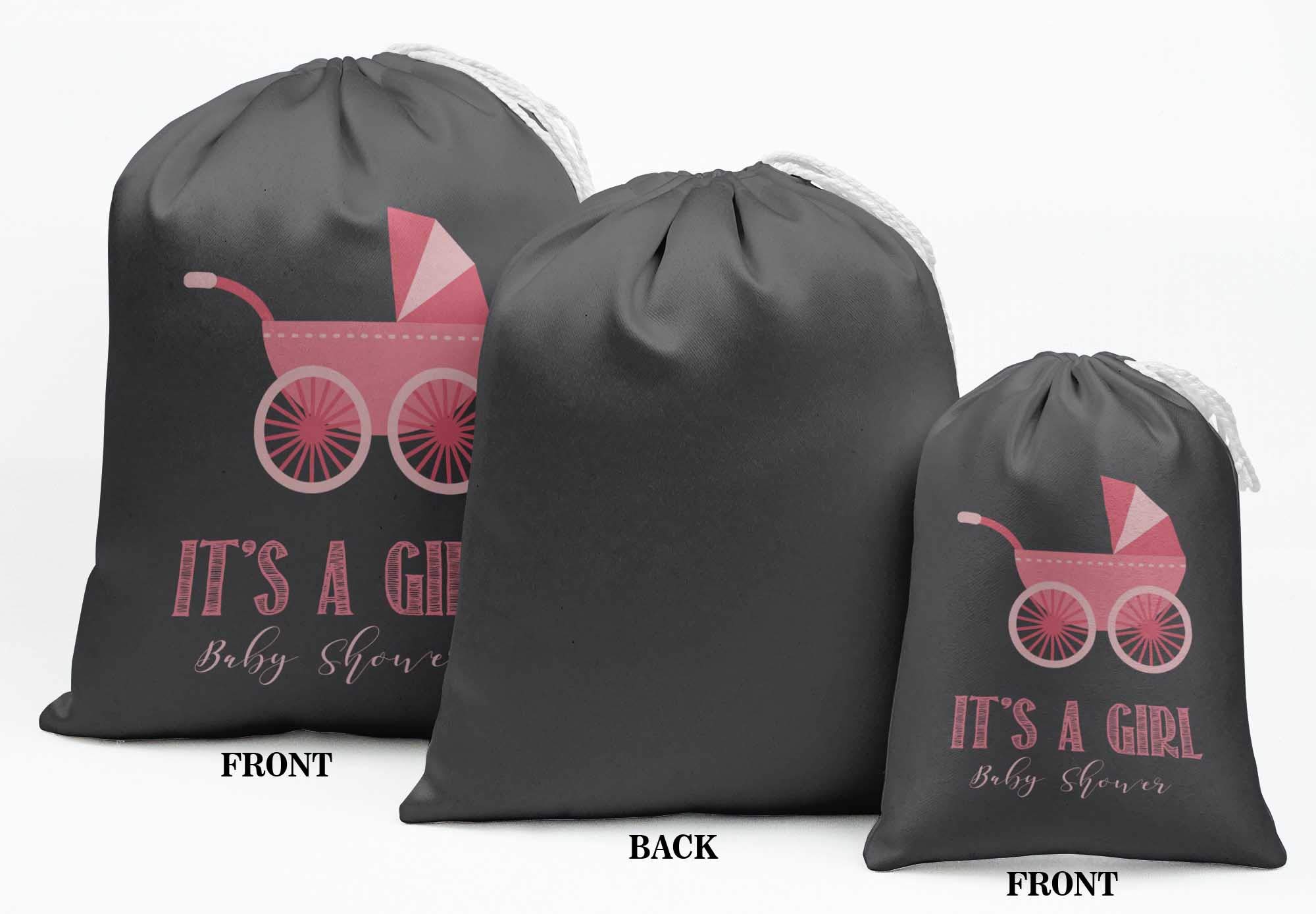 Gray Carriage & It's A Girl Baby Shower Party Favor Bags - 15-Piece Drawstring Pouches for Gender Reveal, Newborn Celebrations & Gift Giving