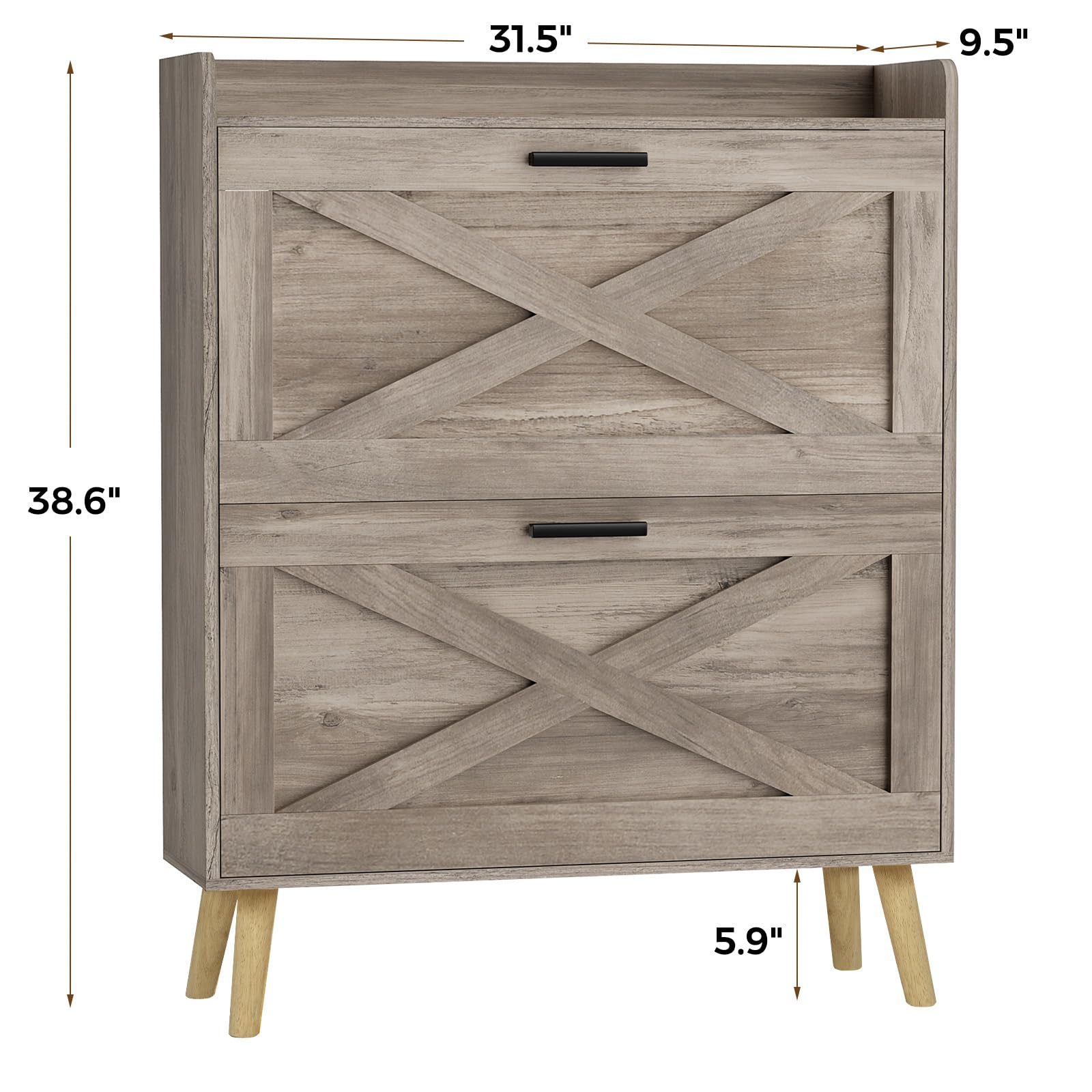 Farmhouse Shoe Cabinet with Barn Door & Adjustable Shelves - Slim Entryway Storage for Hallway & Living Room