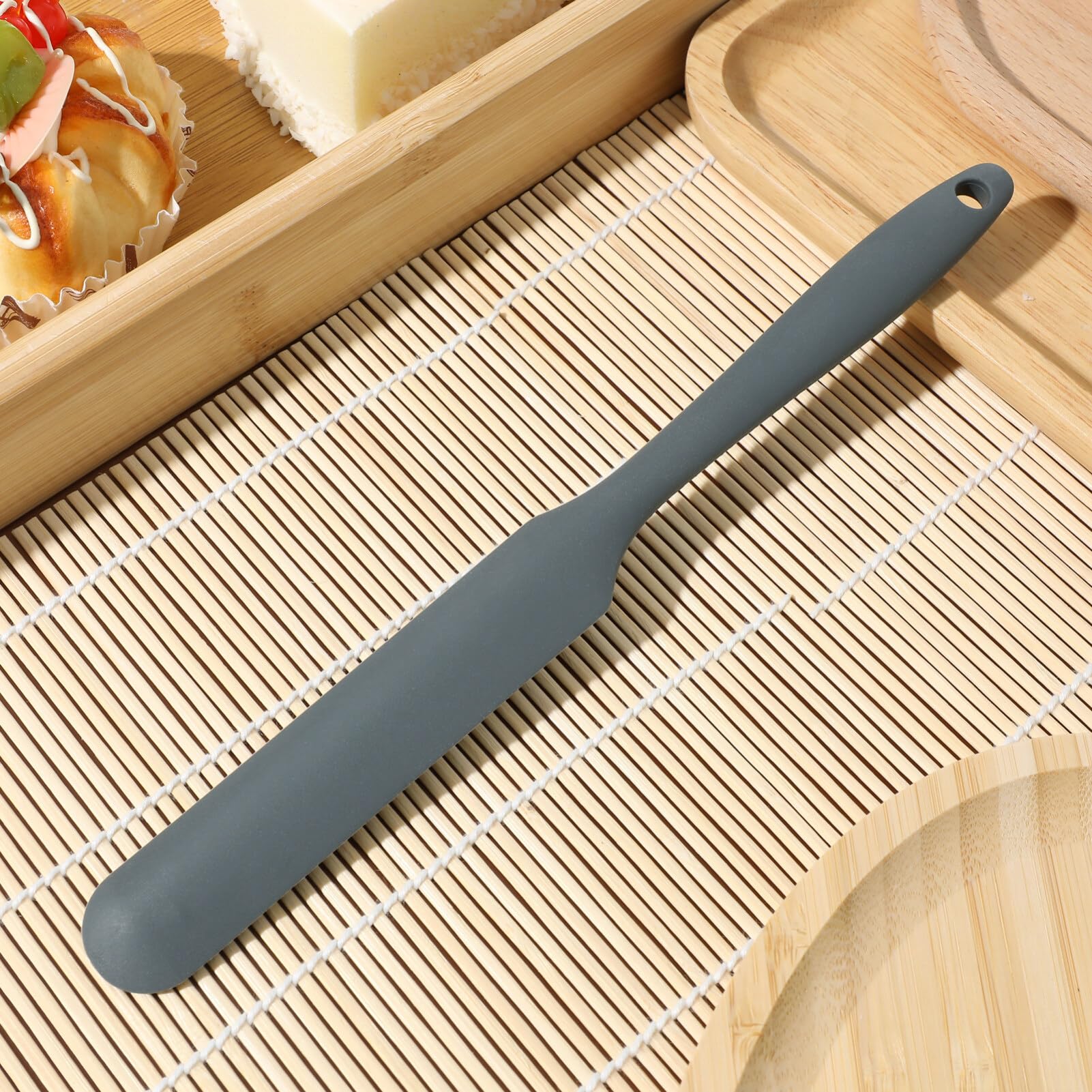 Kichvoe Silicone Baking Spatula - Flexible Non-Stick Mixing Scraper for Sourdough Starter, Cake, Butter & Cream - Grey Kitchen Tool (Perfect for Baking, Cooking & Mixing in Jars)