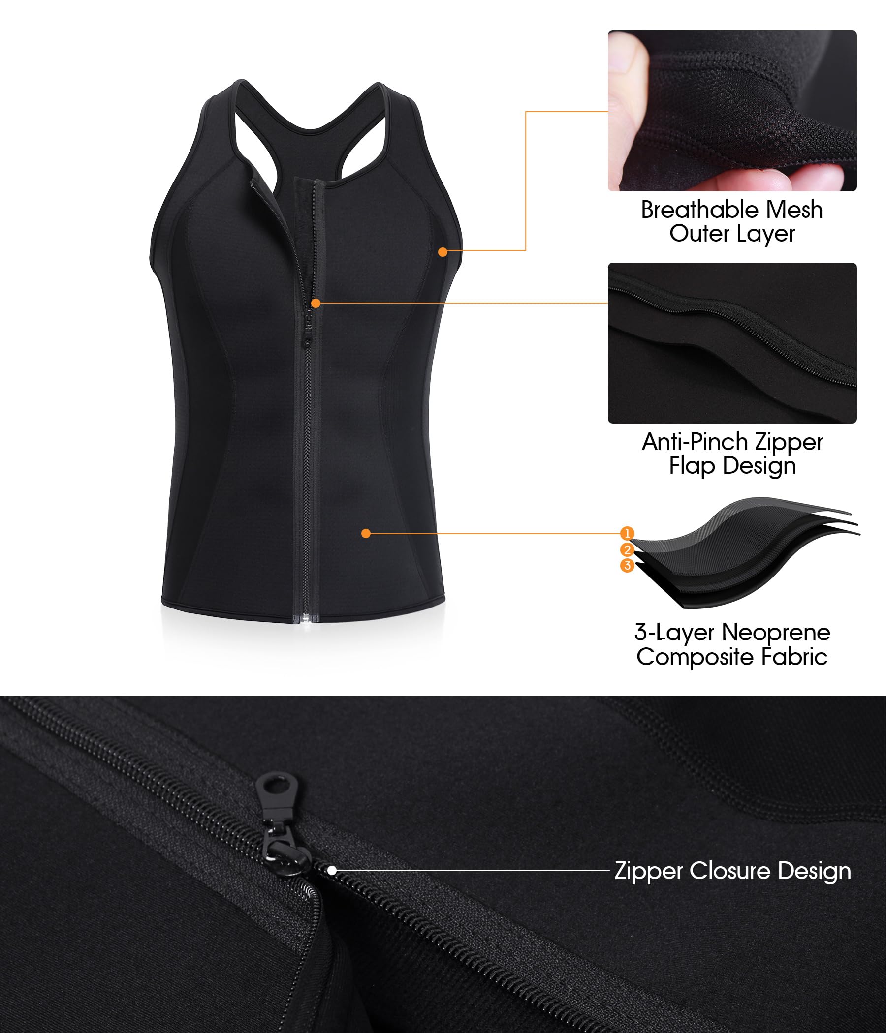 BRABIC Men's Sauna Sweat Vest Tank Top - Weight Loss Waist Trainer Shirt for Workout & Gym | Slimming Fitness Apparel for Men | Perfect for Sauna Sessions, Running & Home Exercise