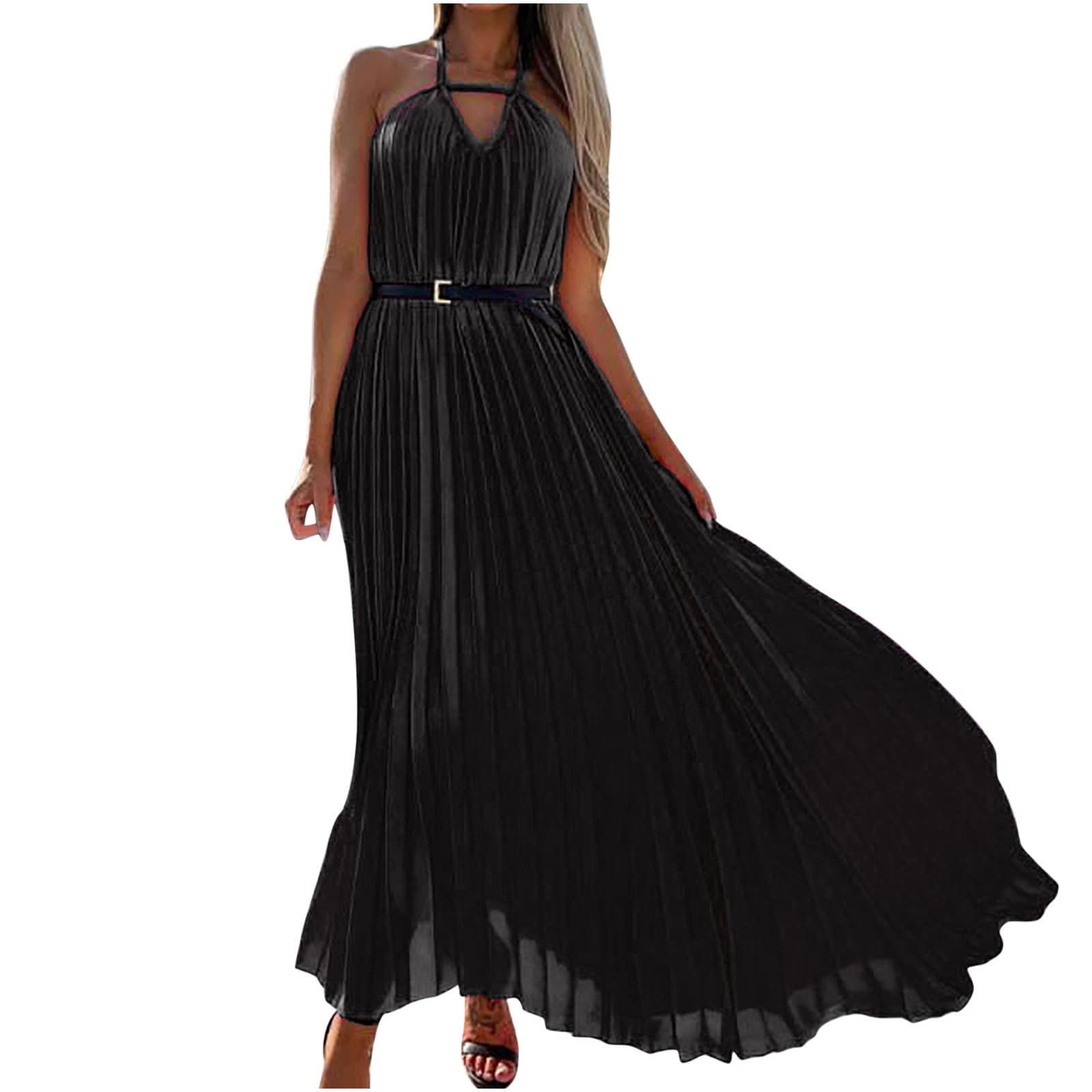 Women's Boho Swing Maxi Dress - Sleeveless Backless Strap Sundress for Summer Beach & Wedding Guest | A-Line Hollowed Design, Solid Color | Perfect for Vacations, Parties & Casual Outings