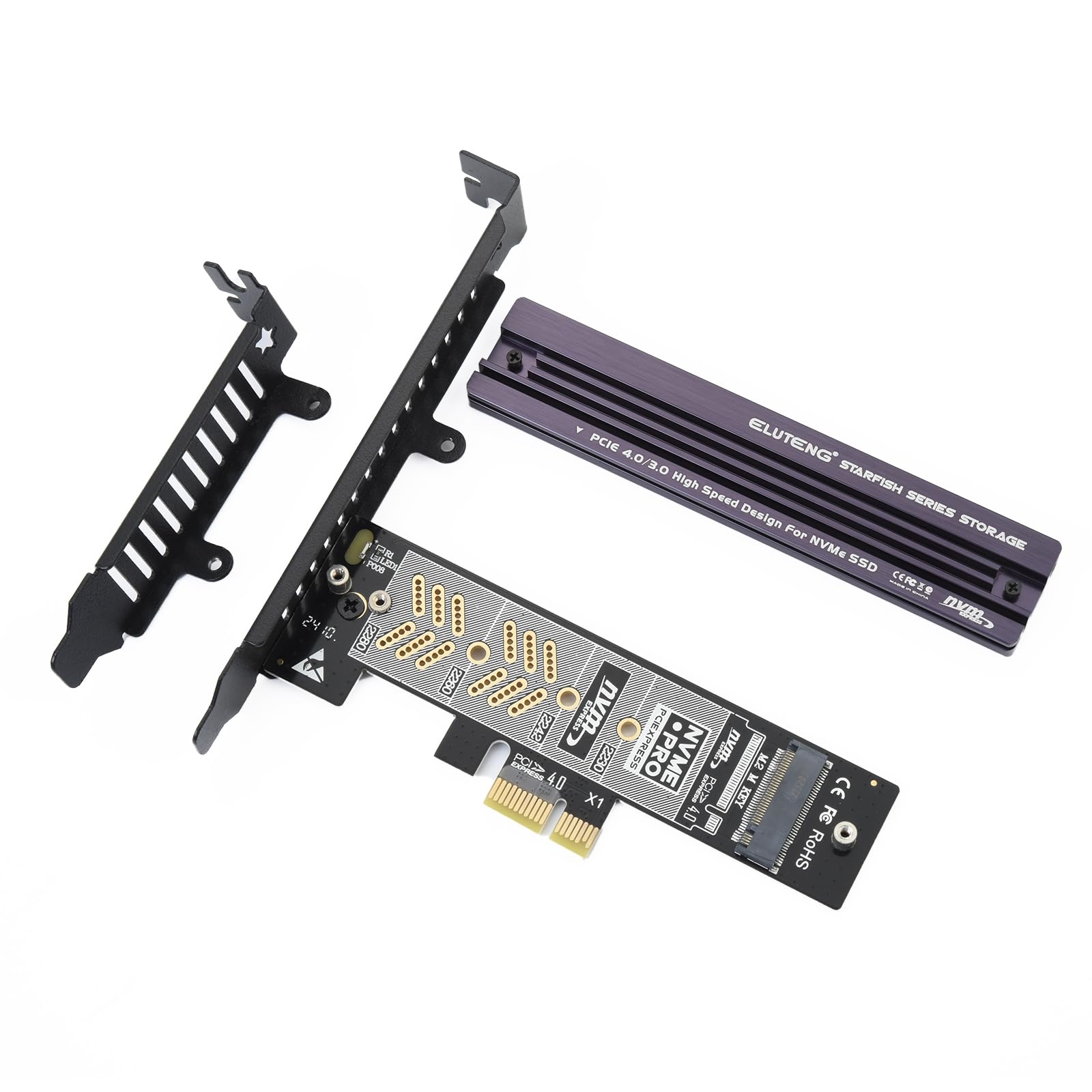 ELUTENG PCIe NVMe Adapter with Aluminum Heatsink - M.2 SSD to PCIe Converter Card for 2230/2242/2260/2280 Drives - Supports PCIe X1/X4/X8/X16 Slots & Low Profile Bracket - Max 4TB Capacity - Perfect for Gaming PCs, Workstations & Server Upgrades
