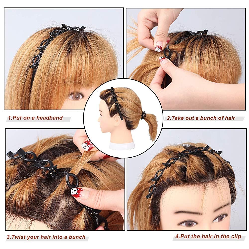 Skvilla Double Layer Twister Plait Headbands & Hair Clips for Women & Girls - Barrettes for Thin or Thick Hair, Double Bangs Hairstyle, Alligator Clips (Pack of 2, Black) - Perfect for School, Work, Parties & Everyday Styling