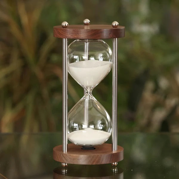 Premium 50-Minute Walnut Wood Hourglass with Metal Spindles - Perfect for Yoga, Meditation, Study Timer & Home Office Decor