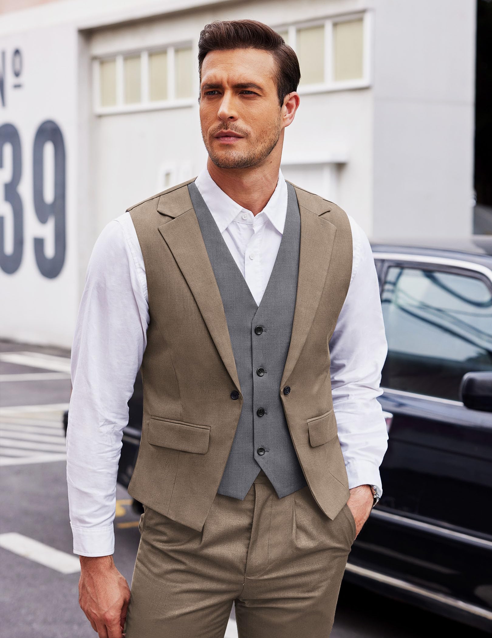 COOFANDY Men's Slim Fit Layered Suit Vest - Formal Business Waistcoat for Wedding & Office Wear | Stylish Dress Vest for Groom, Groomsmen & Professional Occasions
