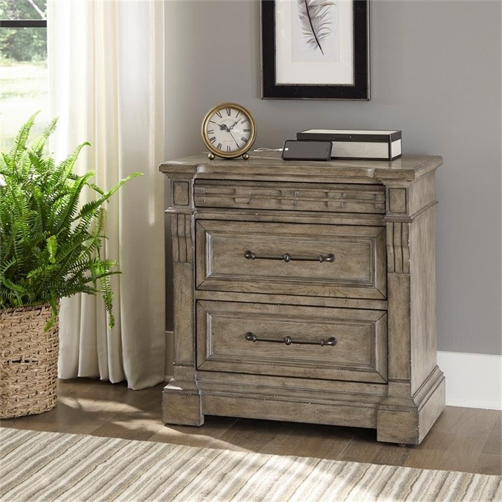 Liberty Furniture Town and Country 3-Drawer Nightstand with USB Charging Station - Bedside Table for Bedroom, Living Room & Guest Room
