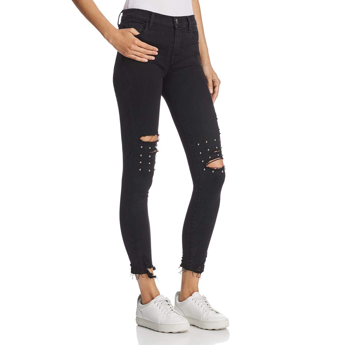 J Brand Women's Alana High Rise Studded Skinny Crop Jeans - Black Size 25 | Distressed Denim Pants for Casual Wear & Night Out