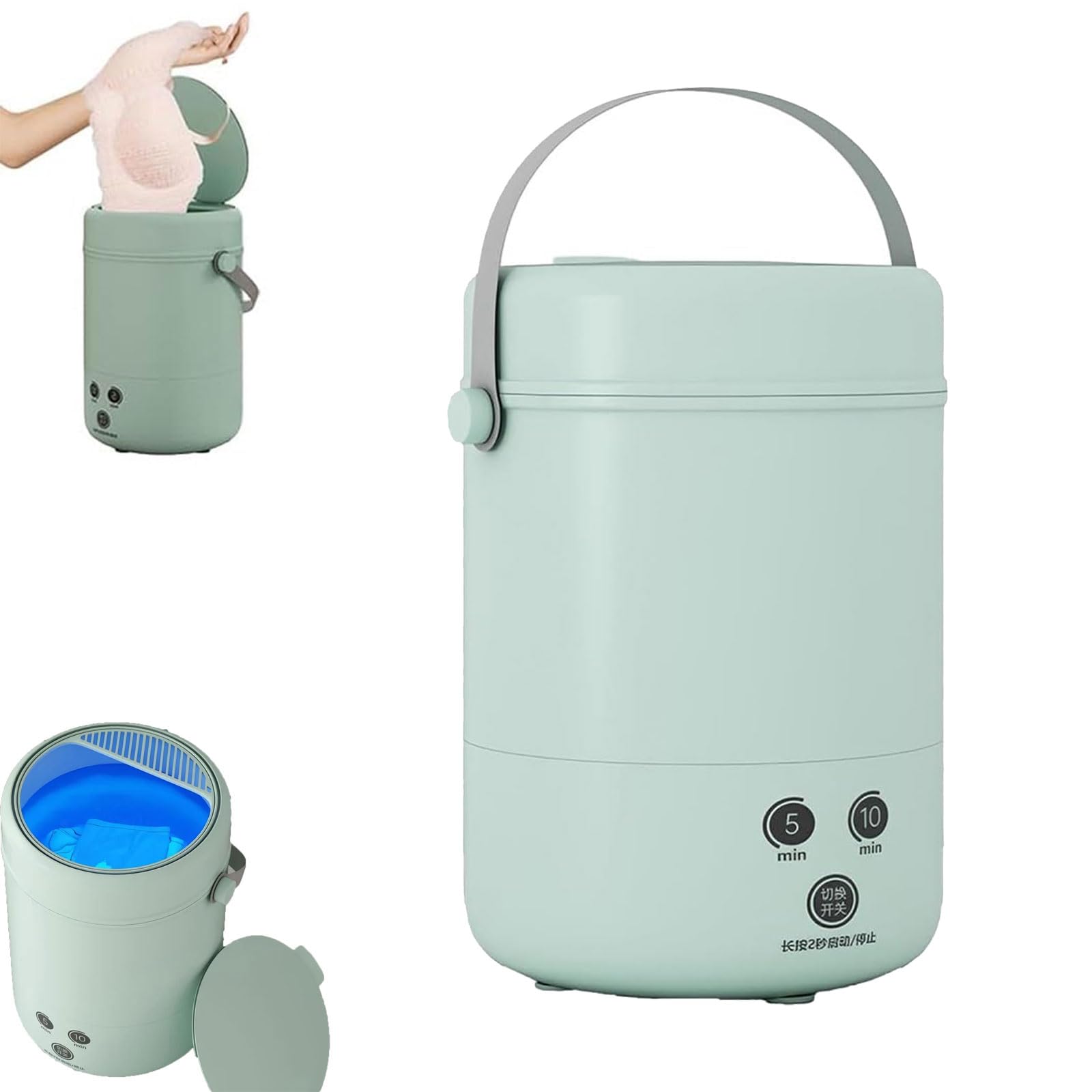 Mini Automatic Washing Machine 3.8L - Portable Travel Washer for Underwear, Socks, Baby Clothes - Compact Laundry Solution for Camping, Dorms, RV & Small Apartments (Green)