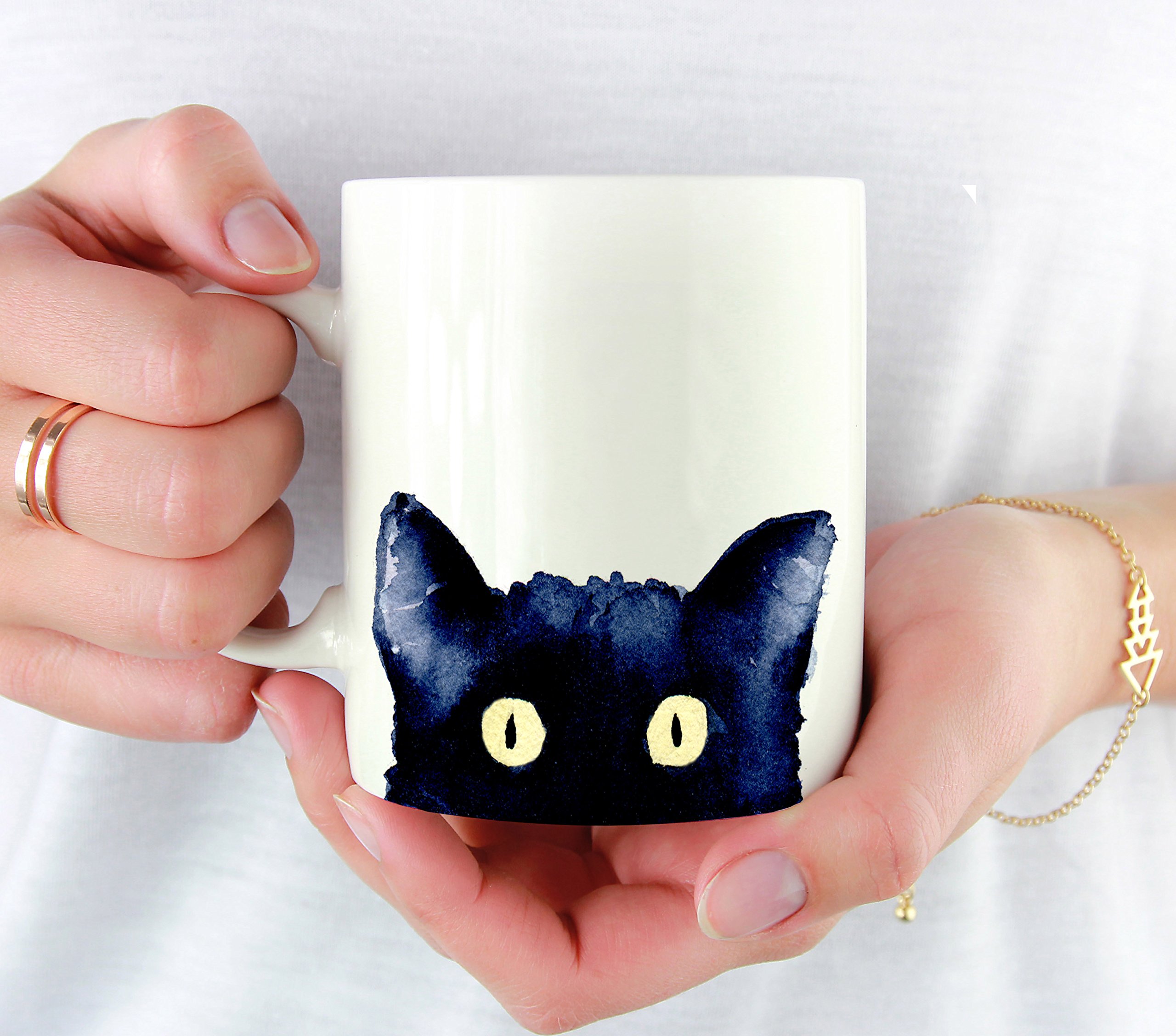 Black Cat Coffee Mug - 11 oz Ceramic Cup for Cat Lovers - Unique Gift for Halloween, Birthday & Christmas - Perfect for Home, Office & Coffee Shops