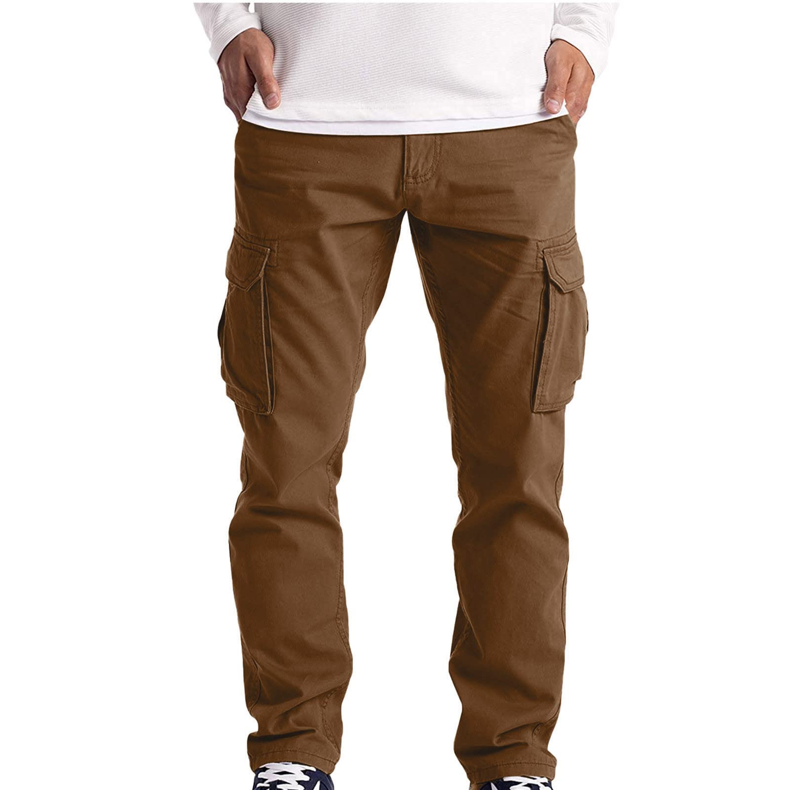 Qucoqpe Men's Relaxed Straight-Fit Cargo Pants - Lightweight Outdoor Work Pants with Multiple Pockets for Hiking, Camping & Casual Wear