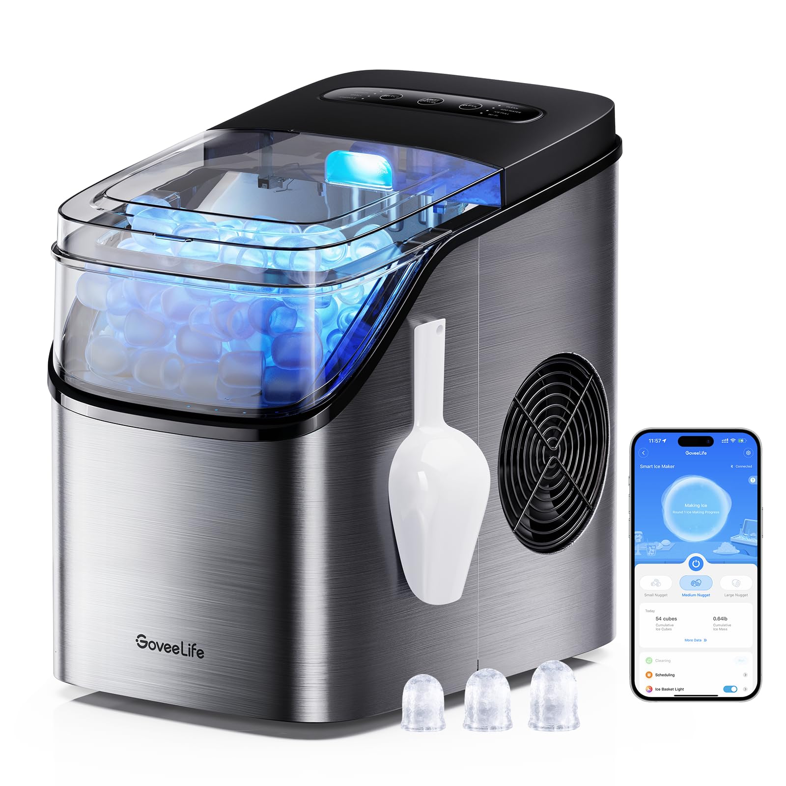 GoveeLife Smart Countertop Ice Maker with Voice Control - 9 Ice Cubes in 6 Minutes, 26lbs/24Hrs, 3 Cube Sizes, Self-Cleaning & RGB Lights - Quiet Portable Ice Machine with Scoop for Kitchen, Office, RV, and Outdoor Use