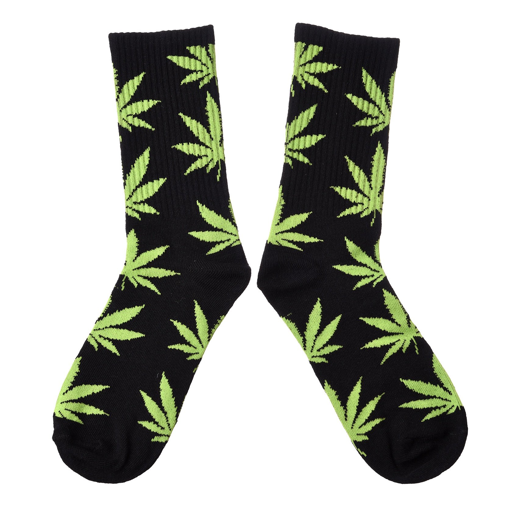 Huga Fang 4 Pairs Marijuana Leaf Print Cotton Crew Socks for Men & Women - Breathable Athletic Sports Socks for Running, Gym, Casual Wear & Festival Outfits