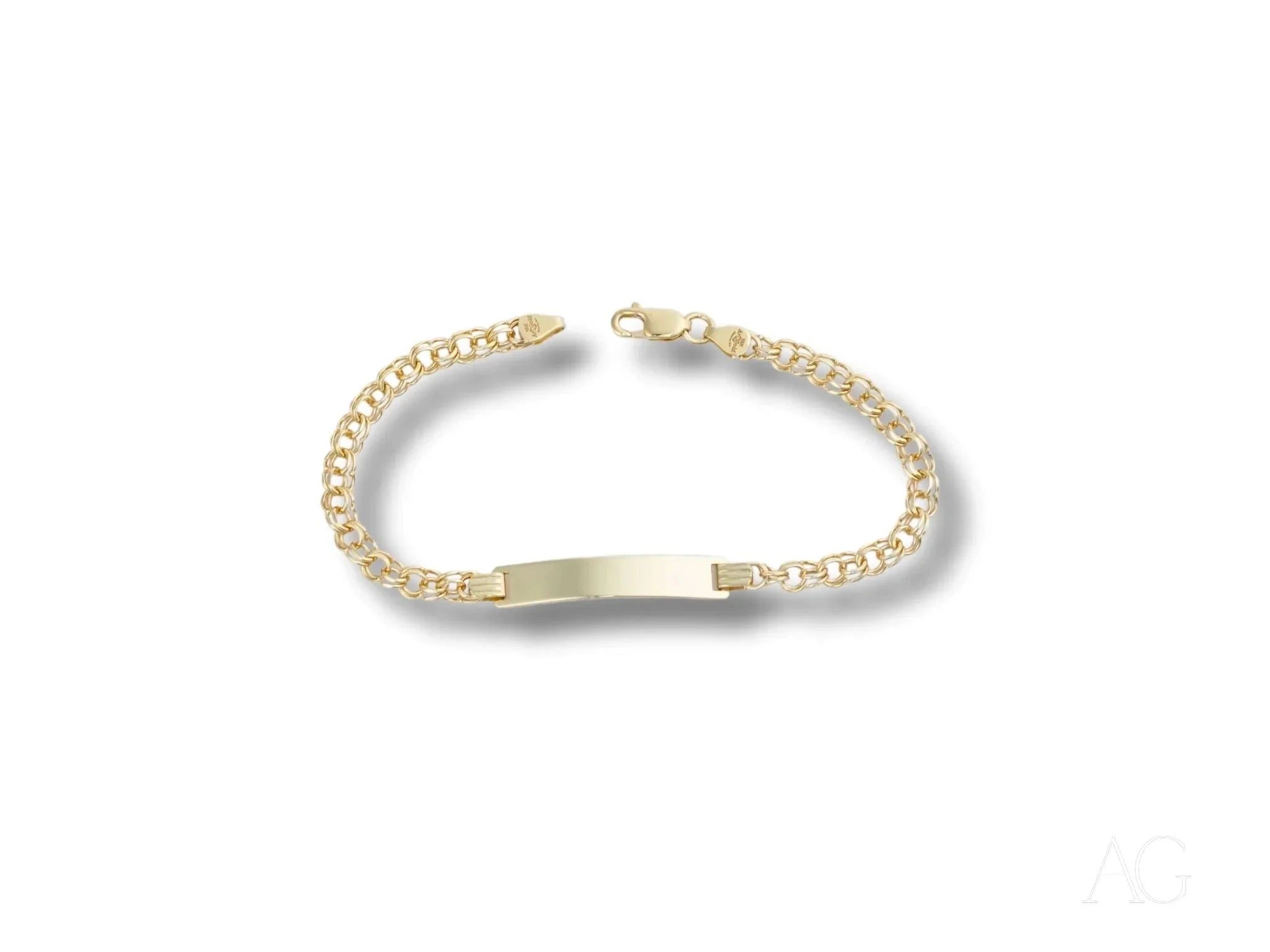 18K Gold Kids ID Bracelet - Double Link Chain, Elegant & Customizable Name Jewelry for Boys & Girls - Perfect for Birthdays, Gifts & Special Occasions