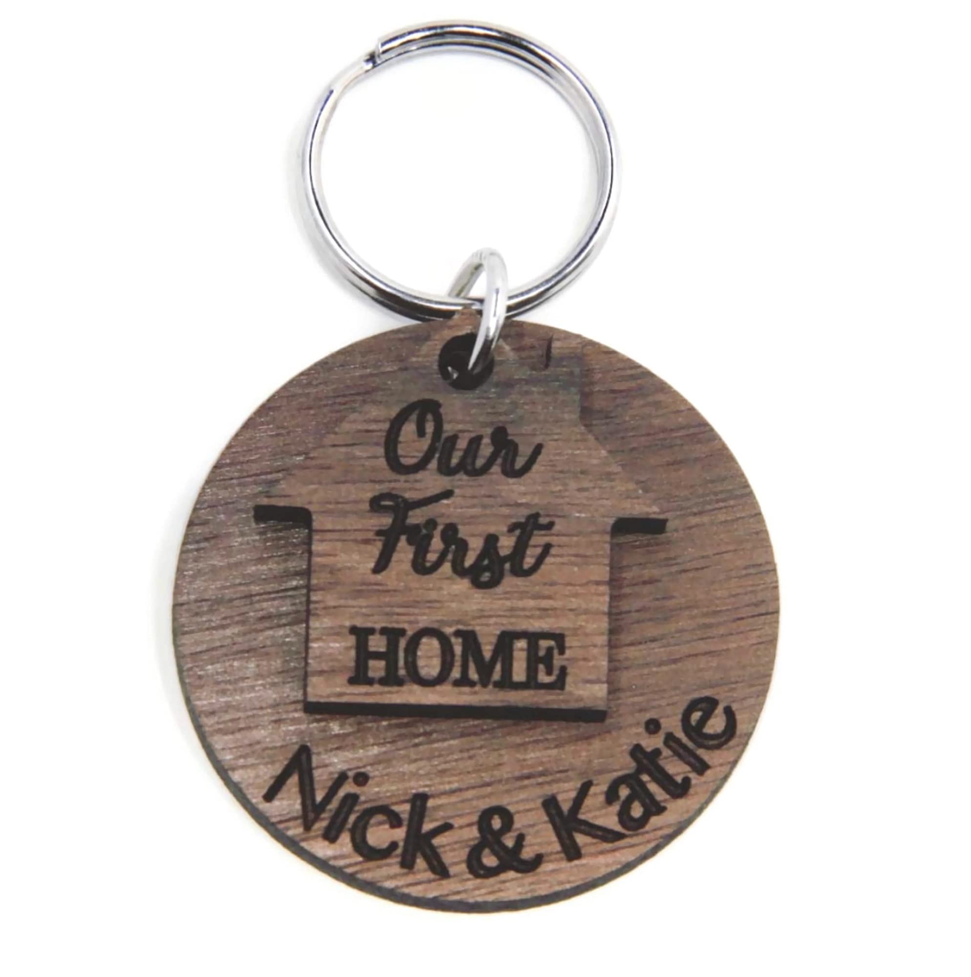 Personalized Engraved Walnut Wood Keychain - Custom First Home Gift, Welcome Home Present, Housewarming & Closing Gift - Perfect for New Homeowners, Couples & Real Estate Agents