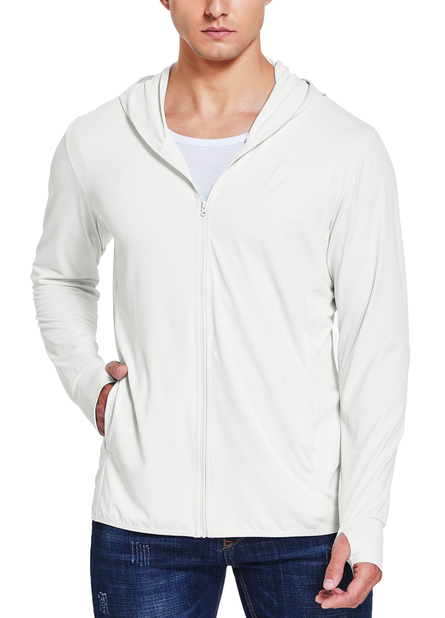 Willit Men's UPF 50+ Sun Protection Hooded Jacket - Lightweight SPF UV Shirt for Hiking, Fishing & Outdoor Activities - Long Sleeve Full Zip Windbreaker for Summer Sun Safety