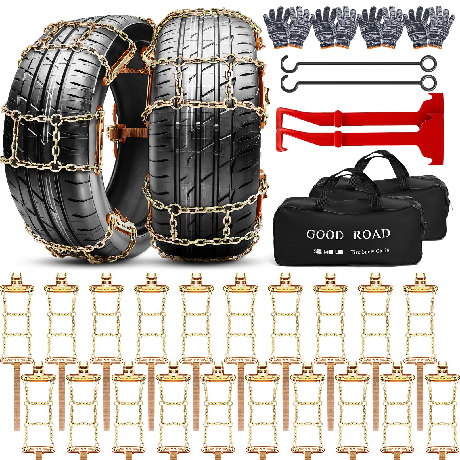 20 Pack Heavy Duty Snow Chains for SUV & Truck Tires (215-285mm) - Quick Fit Easy Installation, Thickened Anti-Skid Winter Tire Chains for Snowy & Icy Roads - Perfect for Mountain Driving, Winter Commuting, and Off-Road Adventures