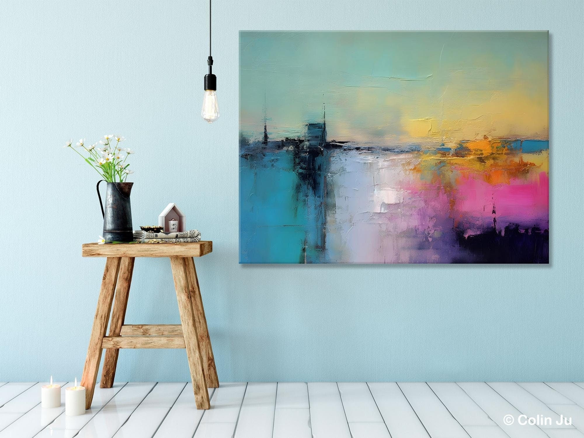 Hand Painted Original Abstract Landscape Canvas Wall Art - Modern Acrylic Painting for Bedroom Decor | Contemporary Home & Office Wall Decor