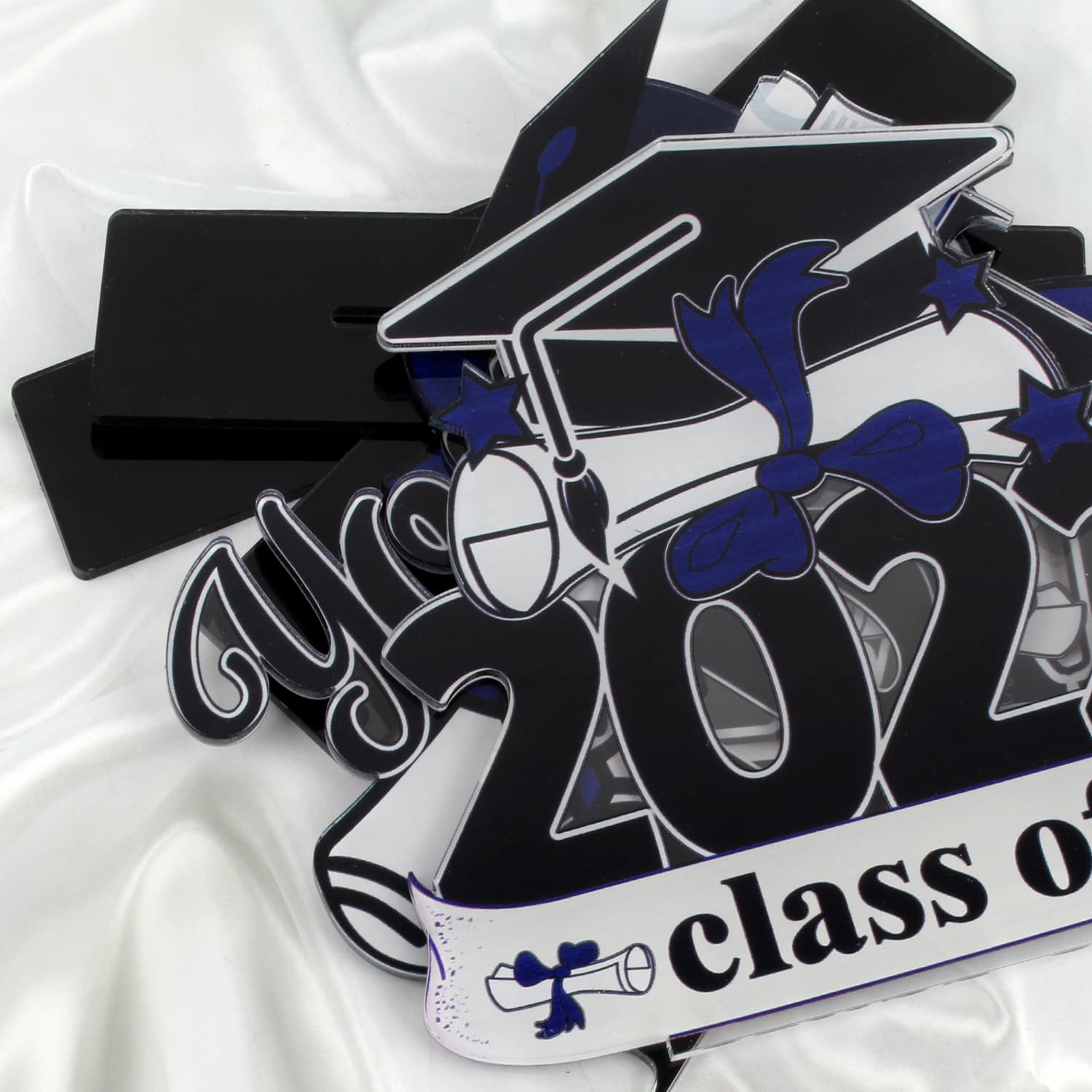 2025 Graduation Party Decorations - 3Pcs Congrats Grad Acrylic Table Centerpieces for Class of 2025, School Graduation Gift Stand Decor in Blue - Perfect for Graduation Ceremonies, Parties & Photo Backdrops