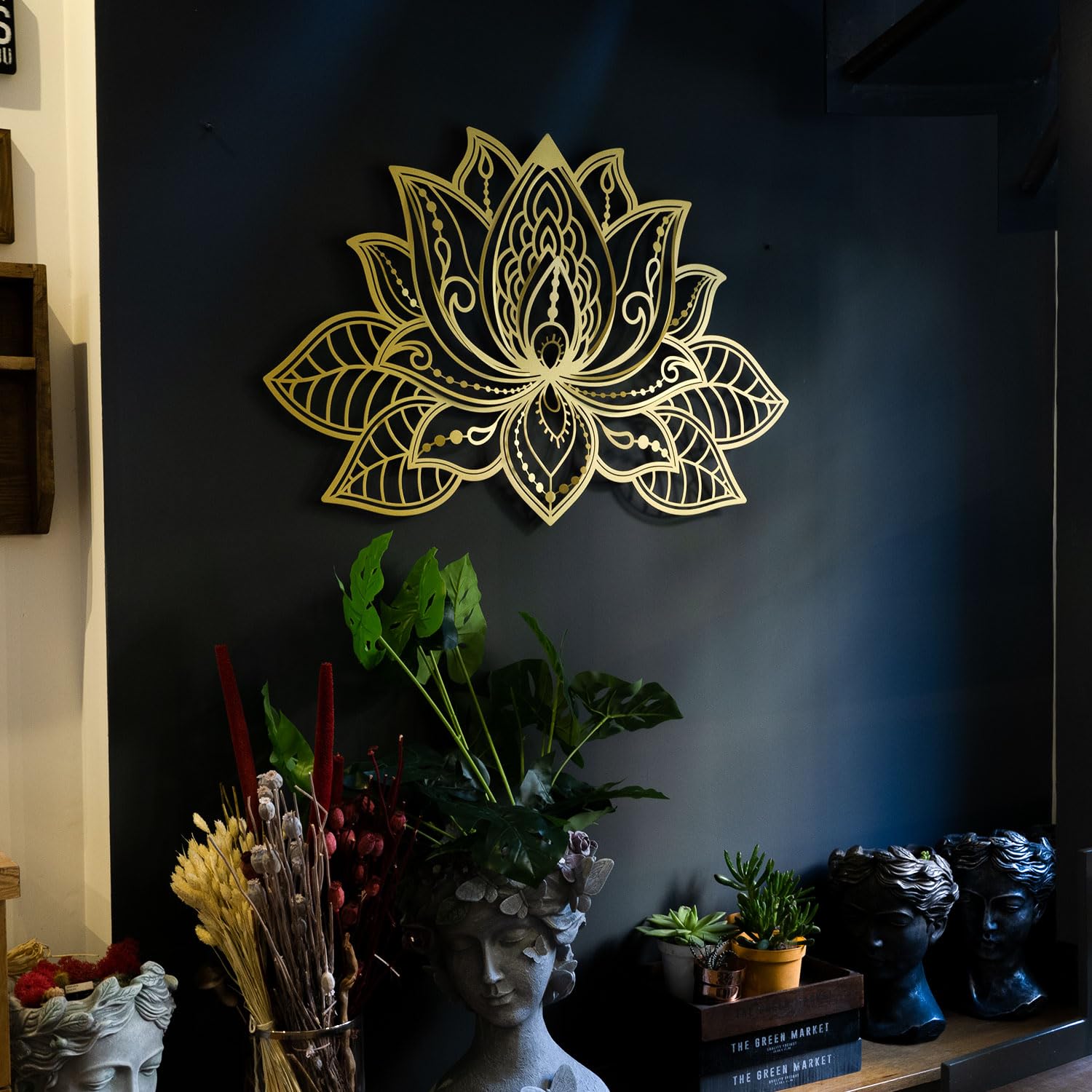 3D Metal Lotus Wall Art - Zen Decor for Yoga & Meditation Rooms (Gold, 36x22