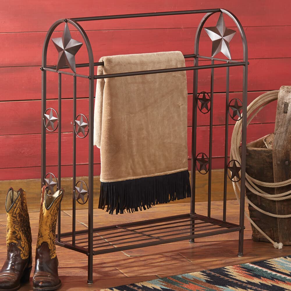 BLACK FOREST DECOR Metal Lone Star Quilt Rack - Rustic Wall Mounted Blanket Holder for Western Home Decor & Bedroom Organization