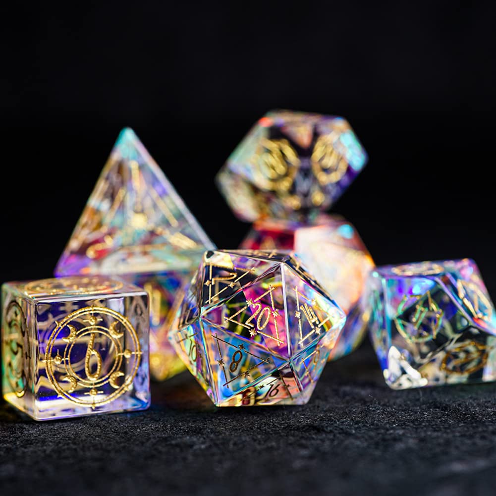 Premium D&D Dice Set - 7-Piece Phantom Crystal Polyhedral Dice for Dungeons & Dragons, Tabletop RPG, TRPG & Role Playing Games | Starry Sky Design for Fantasy Gaming & Collectors