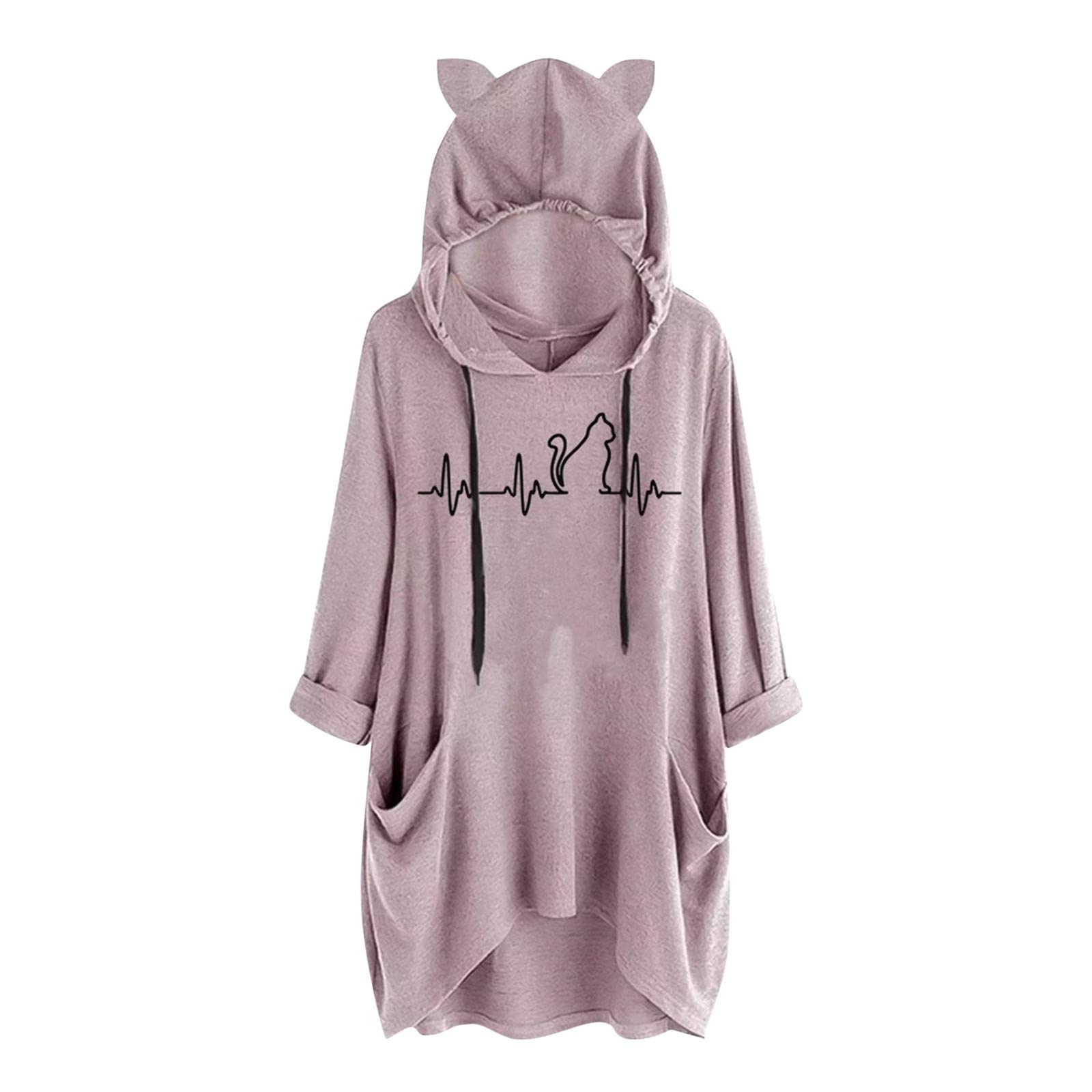 Women's Casual Loose Hooded Sweatshirt & Long Sleeve T-Shirt - Plus Size Fashion Tops for Everyday Wear | Gym, Lounge, Streetwear Outfits