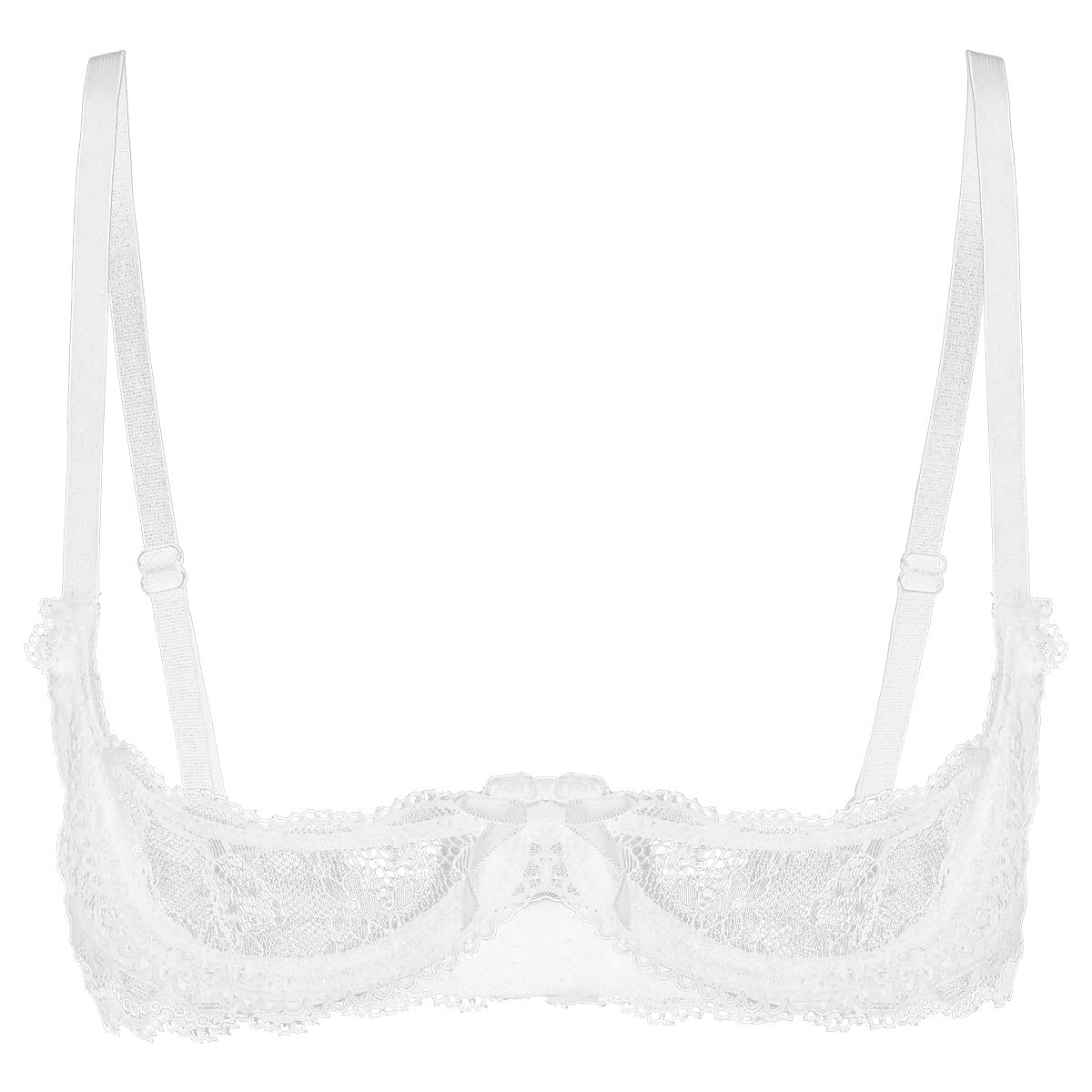 Women's Mesh Sheer Lace Bralette - 1/4 Cup Push Up Underwire Shelf Bra Top for Everyday Wear & Layering