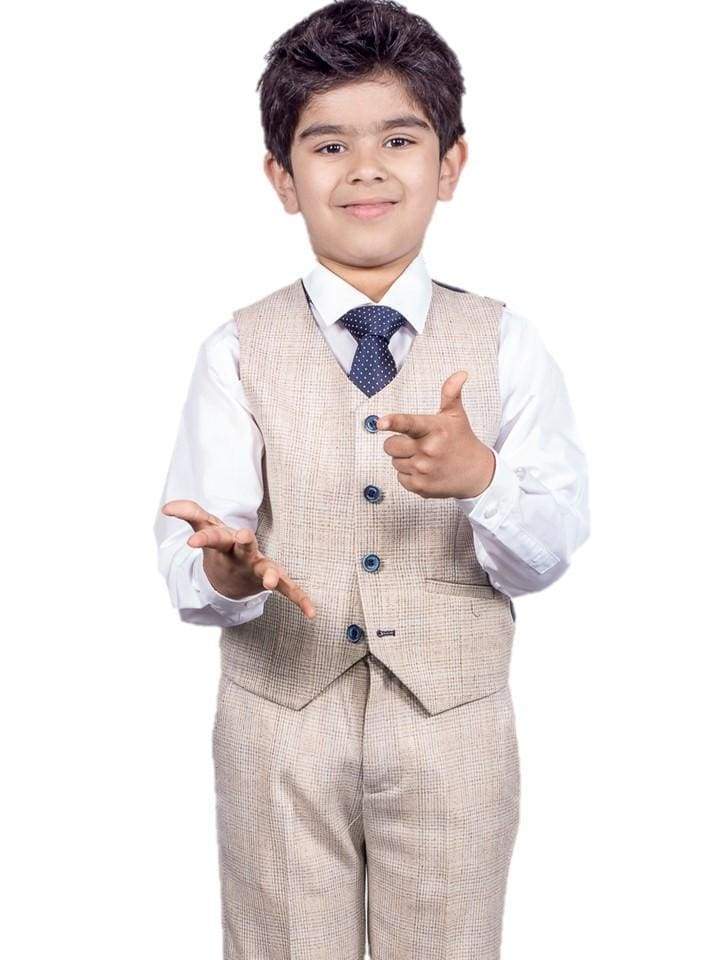 Cavani Caridi Boys 3-Piece Slim Fit Check Suit Set | Formal Blazer, Vest & Pants | Perfect for Weddings, School Events & Special Occasions