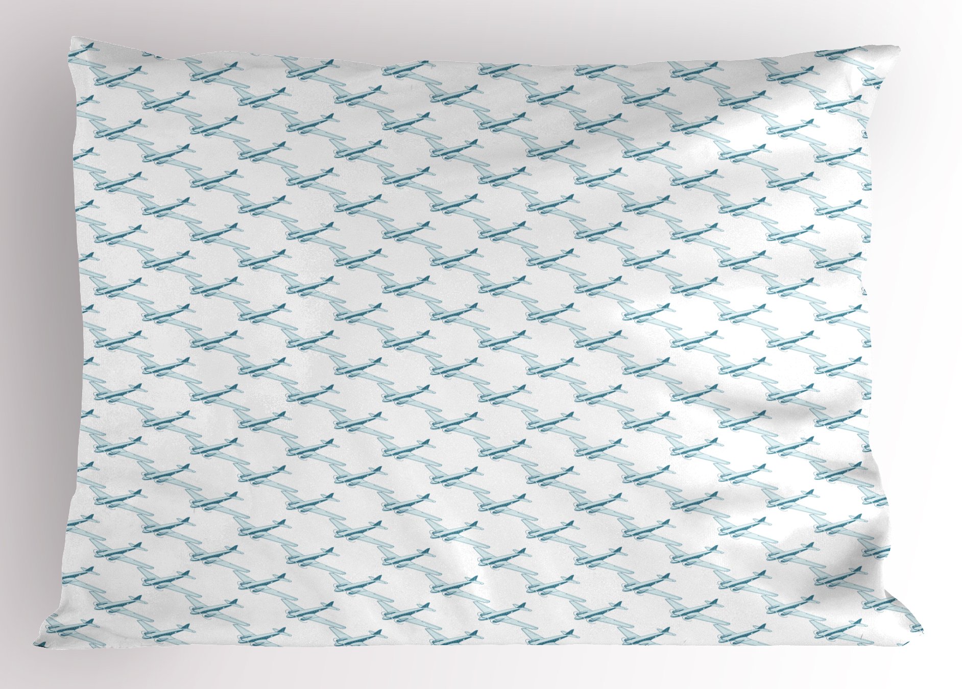 Vintage Airplane Pillow Sham - Retro Travel Themed Jet Airliner Pattern, Decorative Standard Size 26
