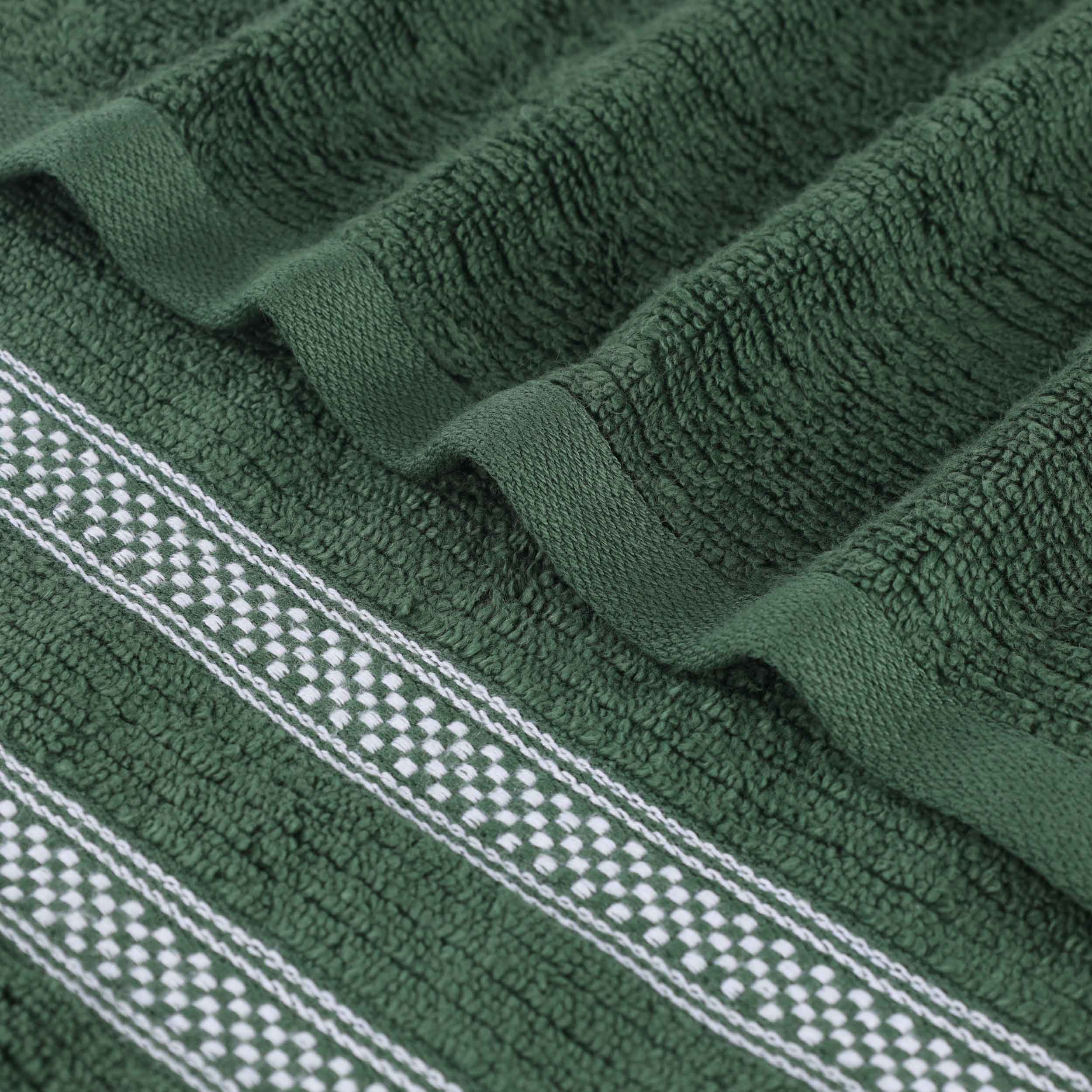 12-Pack Zero Twist Cotton Ribbed Geometric Border Plush Face Towels | Ultra Soft Bath & Hand Towels for Spa, Gym, Travel & Home Use
