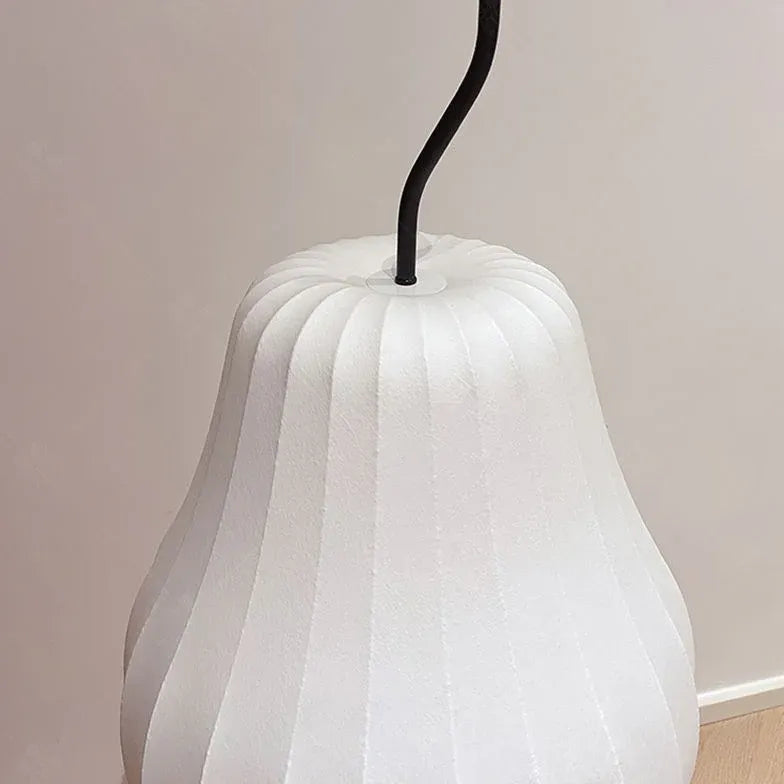 Modern White Pear-Shaped Table Lamp with Fine Stripes - Elegant Home & Office Lighting for Bedroom, Living Room, and Study Desk