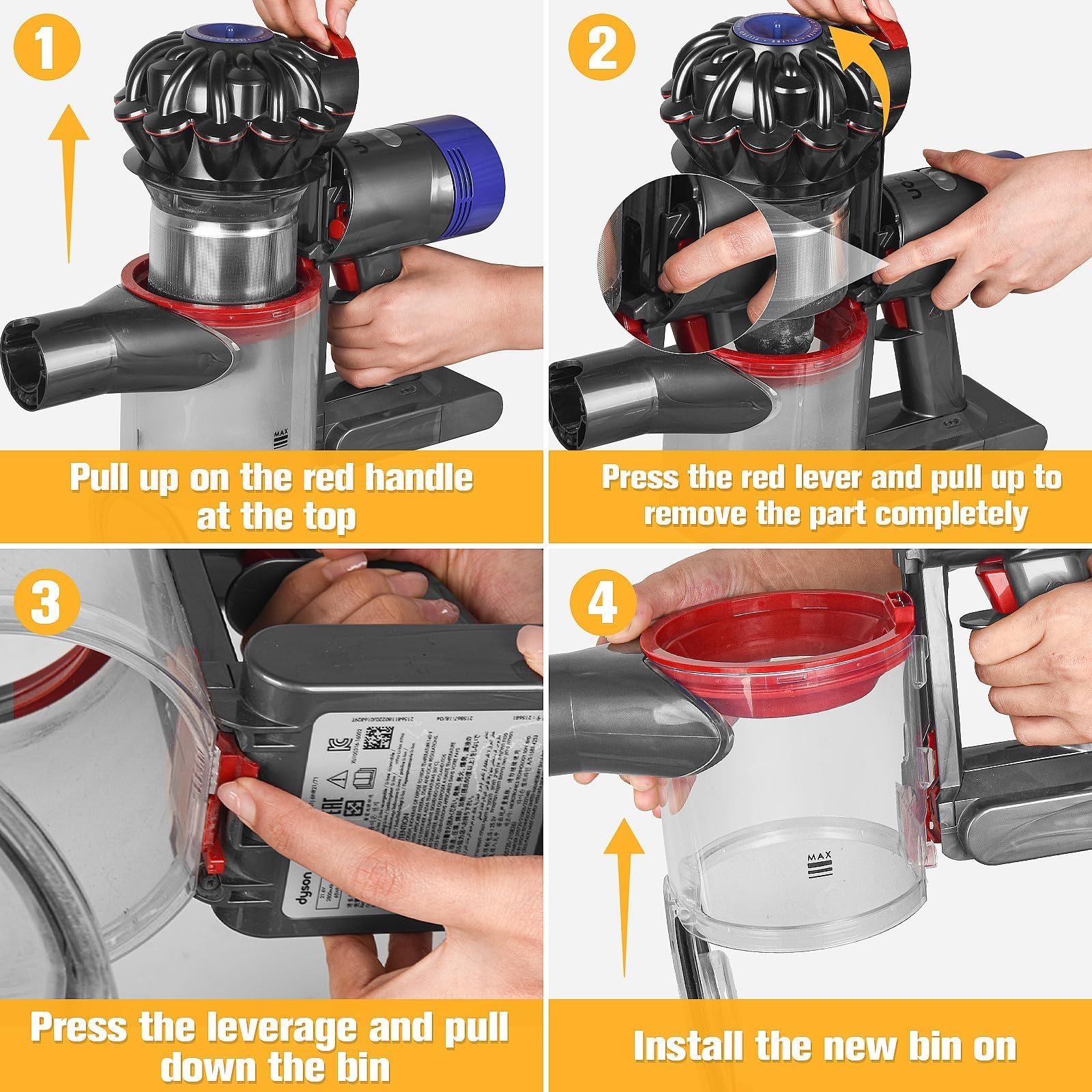 Dyson V7 V8 SV10 SV11 Replacement Dust Bin - Vacuum Canister Dust Bucket Container Trash Can Dirt Cup (Part No.967699-01) - Perfect for Home Cleaning & Pet Hair Removal
