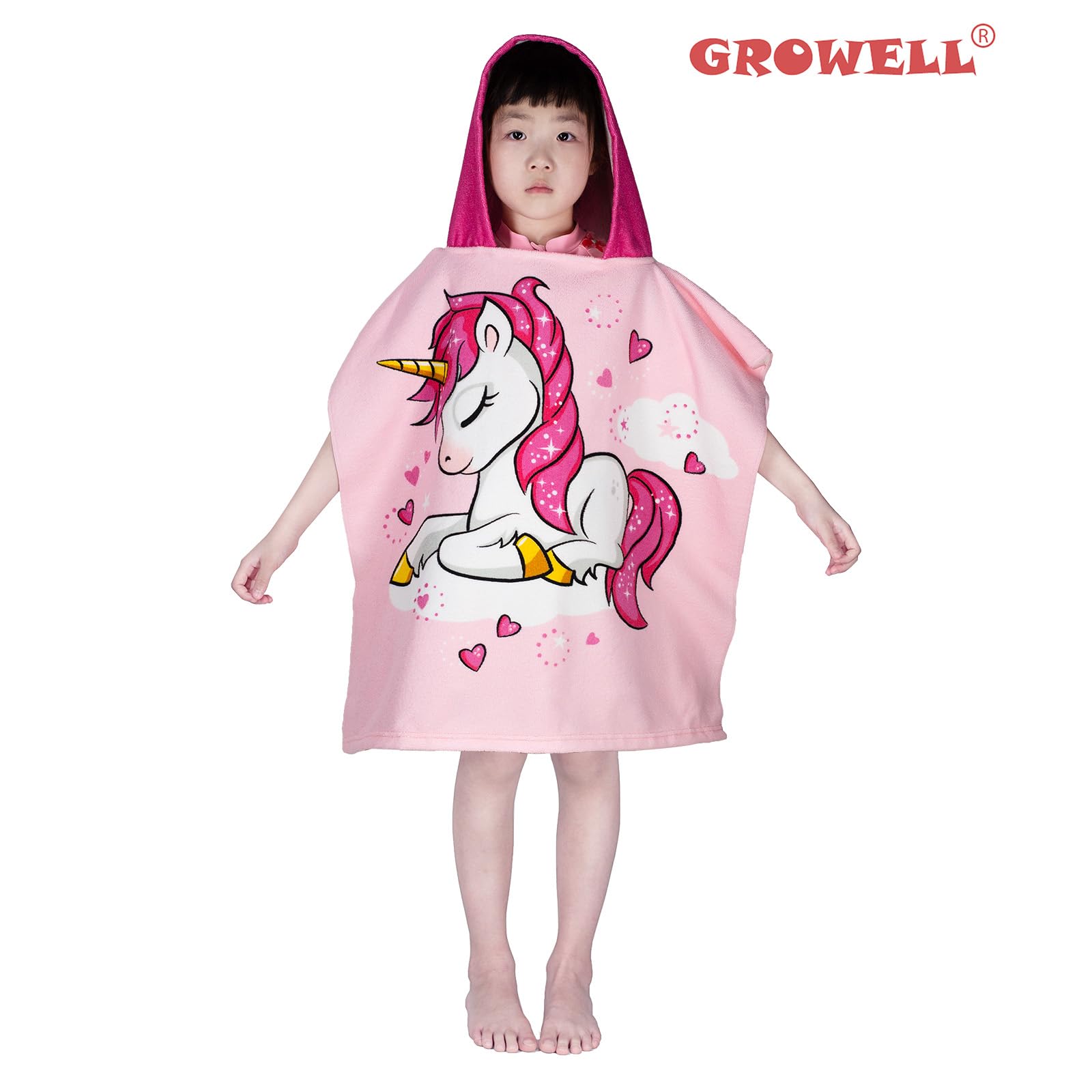 **Unicorn Hooded Kids Beach Towel - Quick Dry Lightweight Microfiber Swim Cover-Up for Toddlers Ages 1-6 | Soft Bath & Pool Towel for Boys & Girls (24x23 Inches, Pink) - Perfect for Beach, Pool & After-Swim Warmth**
