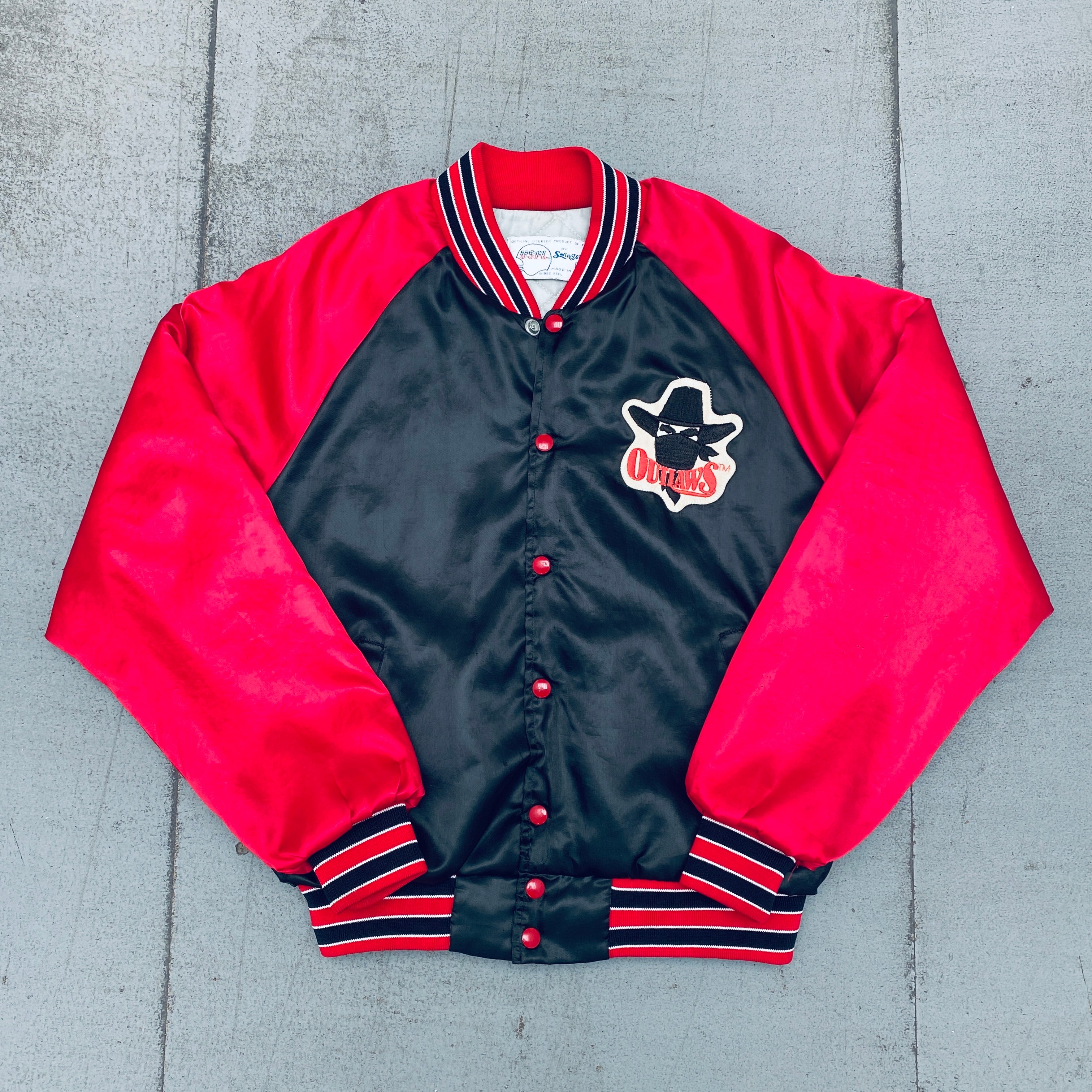 Vintage 1984 Oklahoma Outlaws USFL Inaugural Season Satin Bomber Jacket - Men's Medium | Retro Football Fan Gift & Collectible for Game Day & Sports Memorabilia Displays