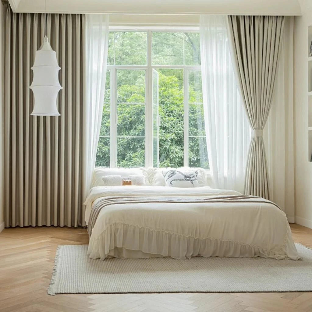 Ainsley Minimalist Beige Blackout Custom Curtains for Bedroom & Living Room - Thermal Insulated Light Blocking Drapes for Home Decor