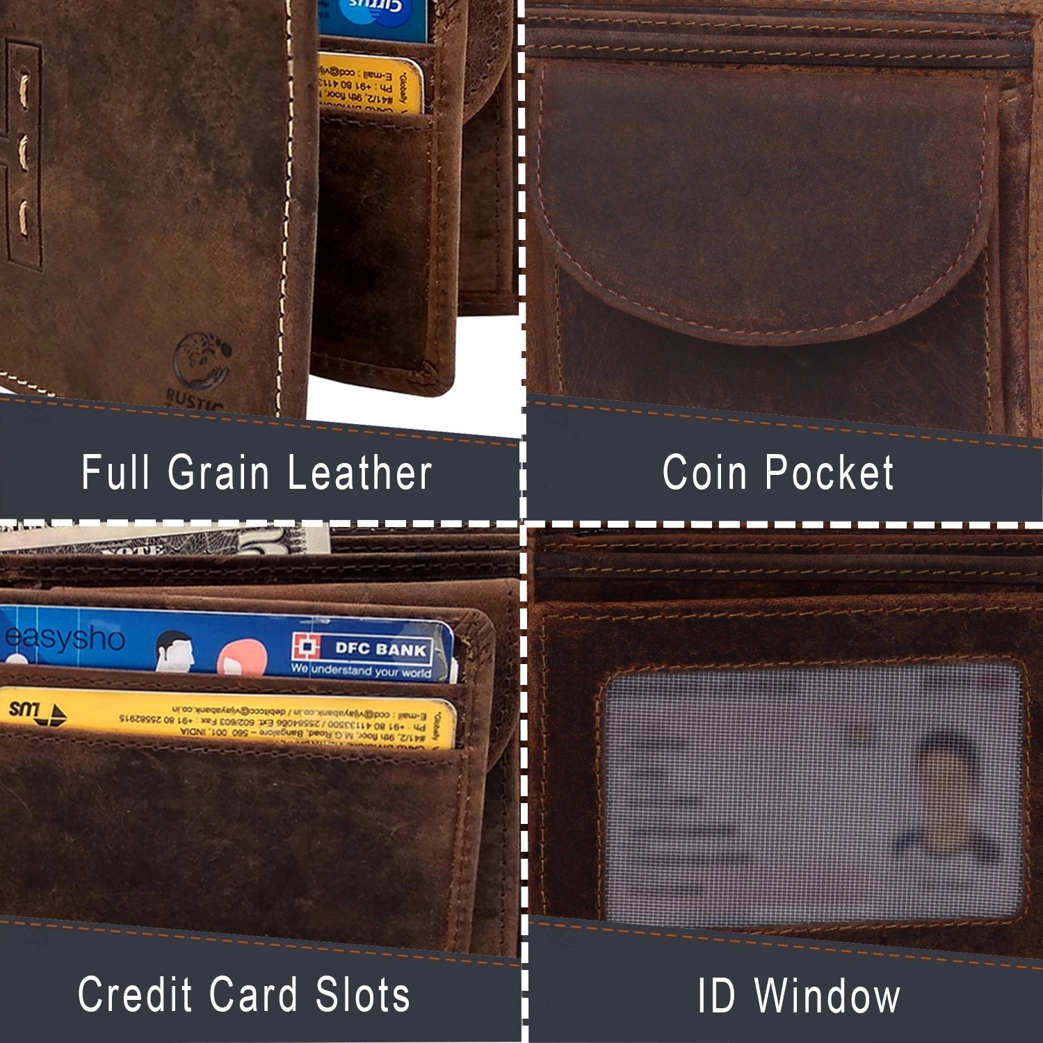 Premium Genuine Leather Bifold Wallet for Men - RFID Blocking Protection with Multiple Credit Card Slots & Coin Pocket - Classic Brown Wallet for Everyday Use, Business, Travel & Gifts