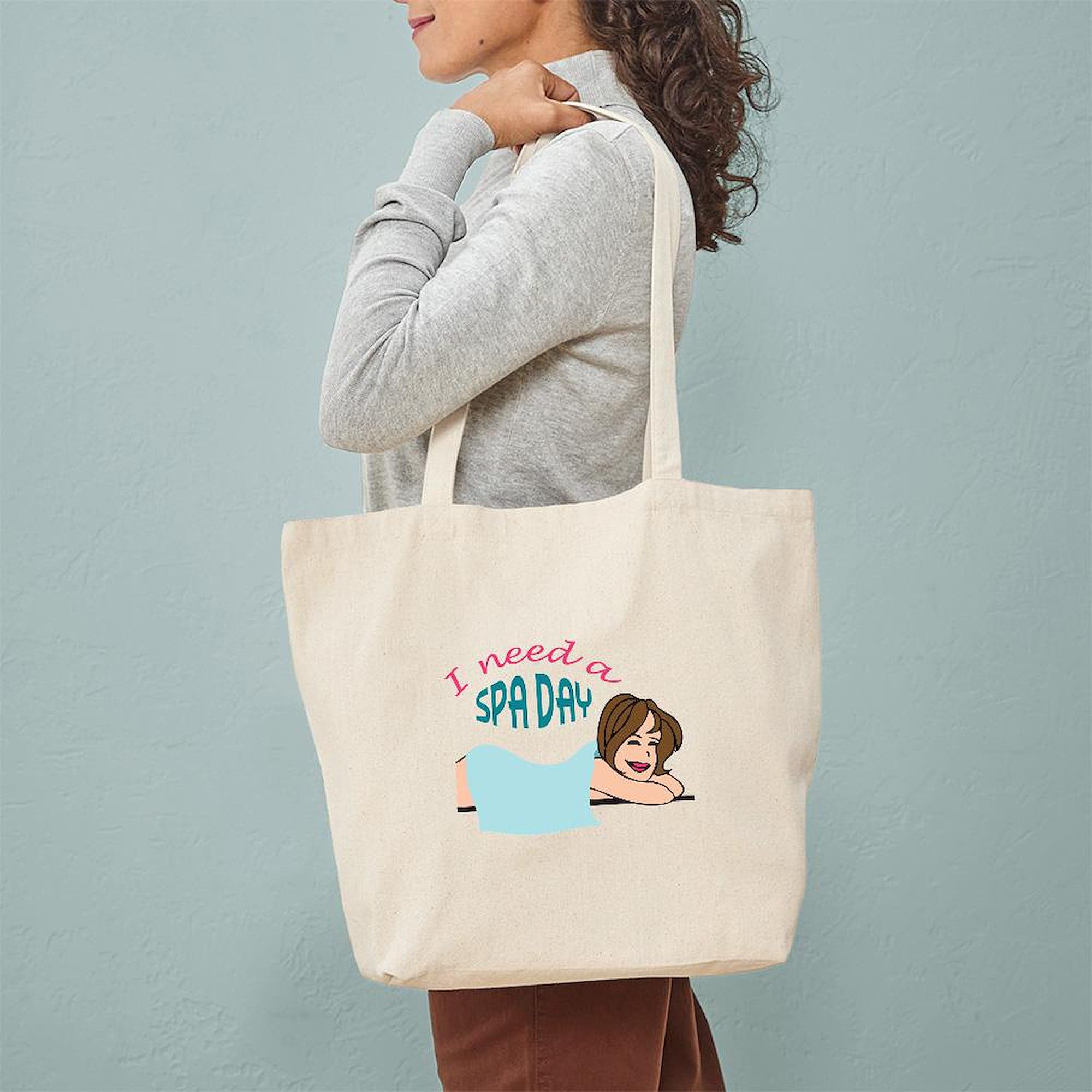 CafePress 'I Need a Spa Day' Natural Canvas Tote Bag - Reusable Eco-Friendly Shopping Bag for Women, Gym, Beach & Groceries
