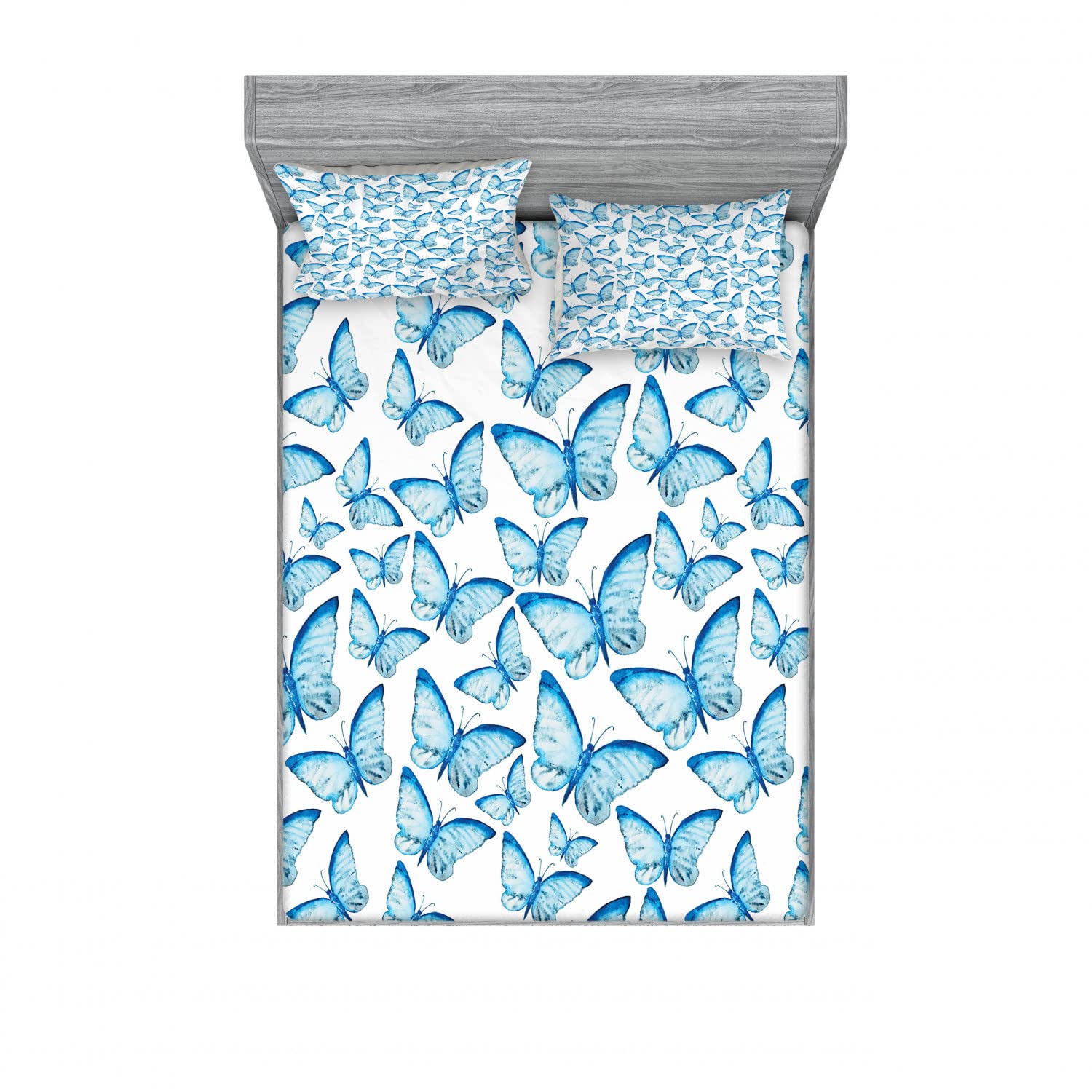 Ambesonne Tribal Queen Size 2-Pack Fitted Sheet & 4 Pillow Sham Set - Bohemian Style Bedding Decor in White and Blue - Perfect for Guest Rooms, Vacation Homes and Boho Chic Bedroom Makeovers
