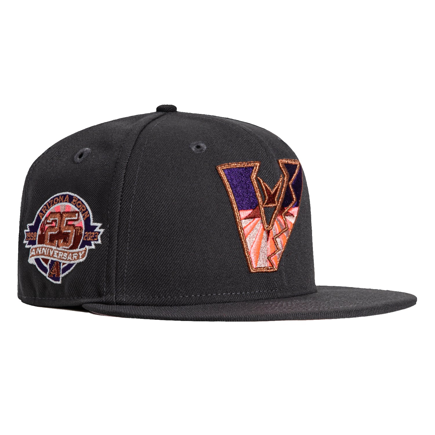 New Era 59Fifty Arizona Diamondbacks 25th Anniversary Patch Upside Down Flag Snapback Hat - Graphite, Purple & Infrared Colors | Perfect for Baseball Games, Fan Collections & Streetwear Fashion