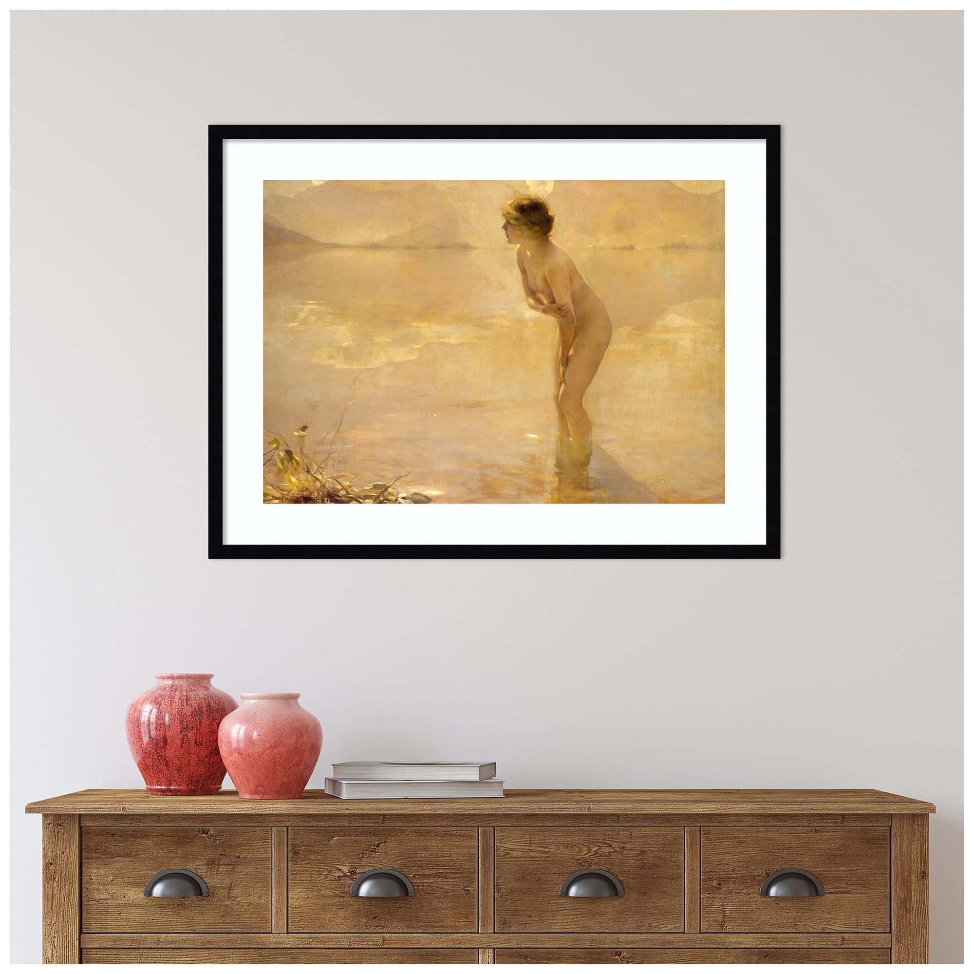 Amanti Art Framed Wall Art Print - 25x33 September Morn Landscape Painting by Paul Chabas | Traditional Home Decor Large Poster for Living Room, Bedroom, Office | Perfect for Housewarming Gifts & Interior Design