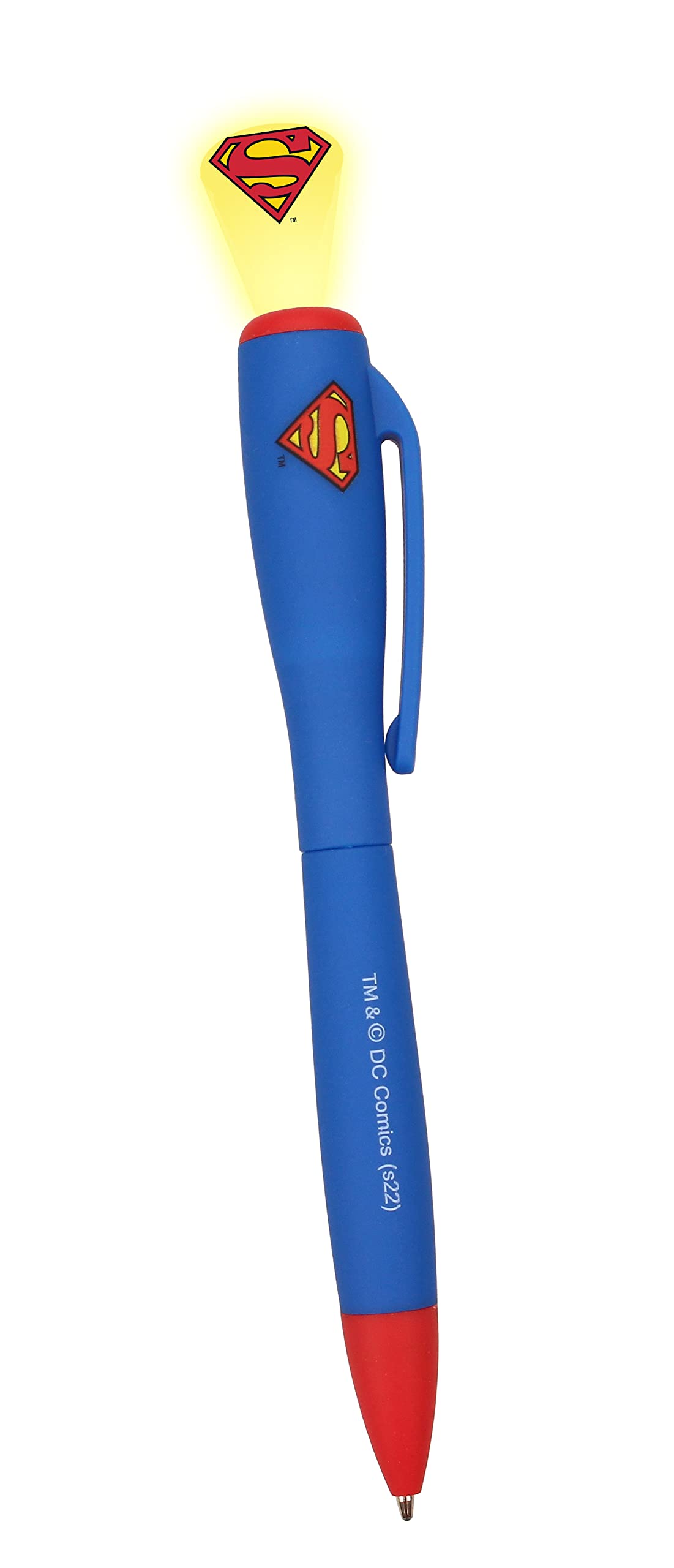 SD Toys DC Universe Light-Up Superman Logo Pen - Glow in The Dark Collectible Writing Instrument for Fans, Gifts & Comic Book Enthusiasts - Perfect for School, Office & Cosplay Events