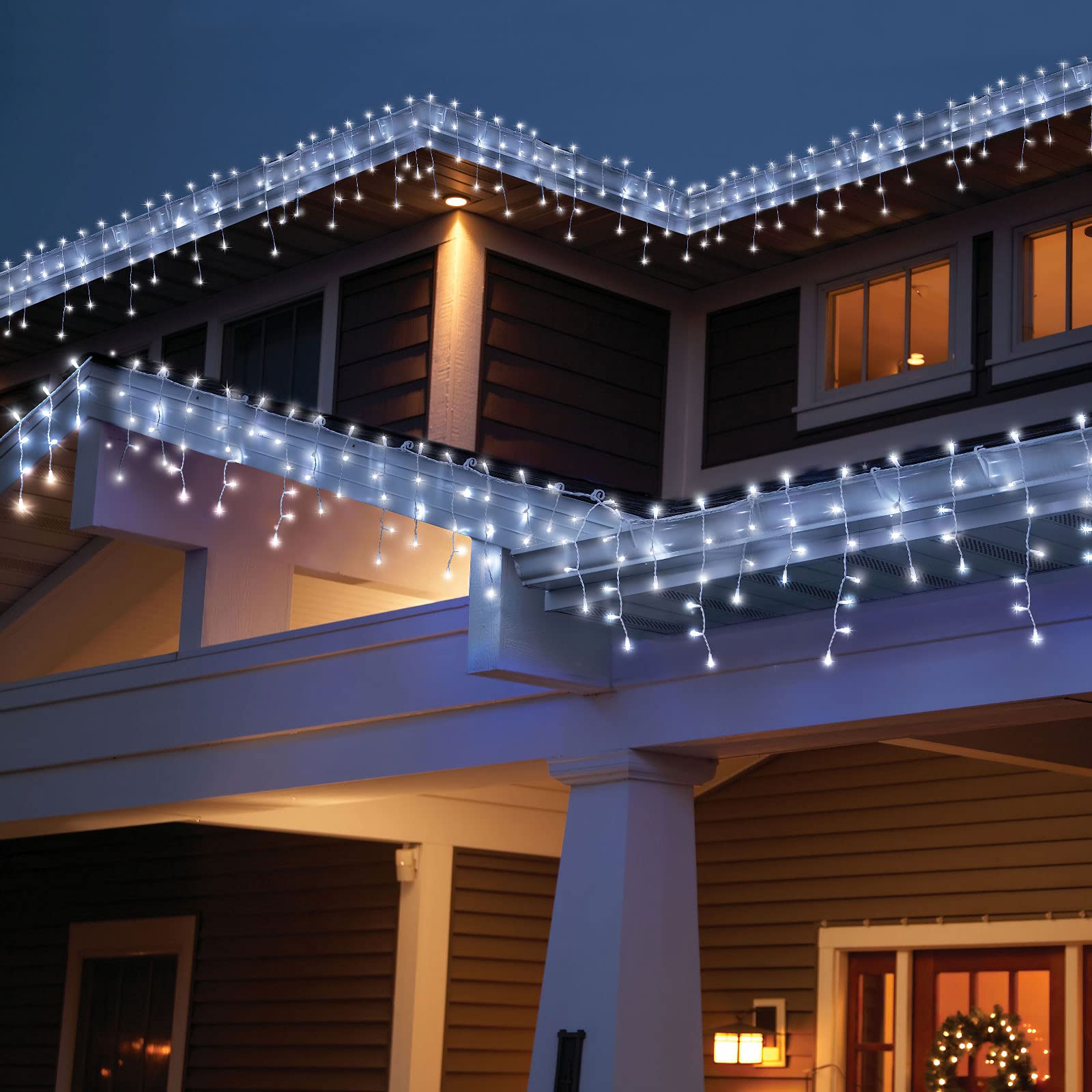 400 LED Icicle String Lights - 32.8ft Waterproof Outdoor Christmas Lights with 8 Modes & Memory Function | Cool White Fairy Lights for Home Decor, Party, Wedding, Christmas Tree & Garden Lighting
