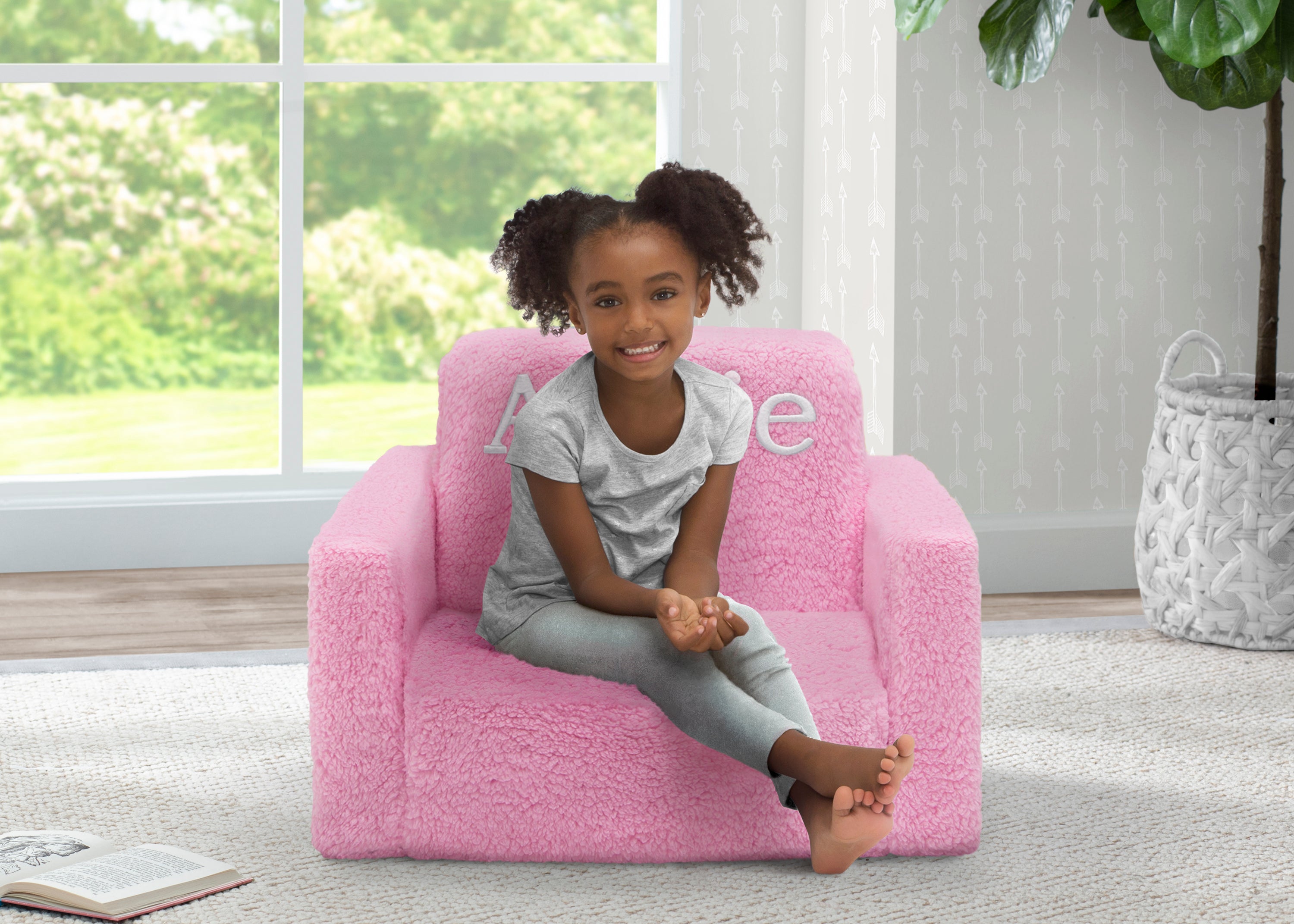 Personalized Cozee Flip Out Sherpa 2-in-1 Convertible Chair to Lounger for Kids - Soft Plush Kids Furniture for Bedroom, Playroom & Reading Nook